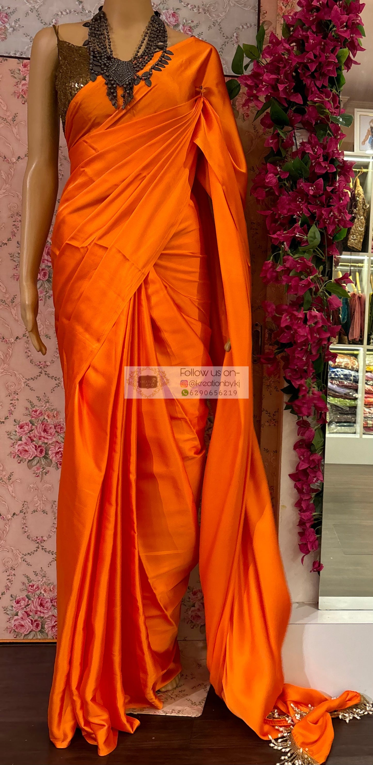 Komola Satin Silk Saree with Handmade Tassels on Pallu kreationbykj