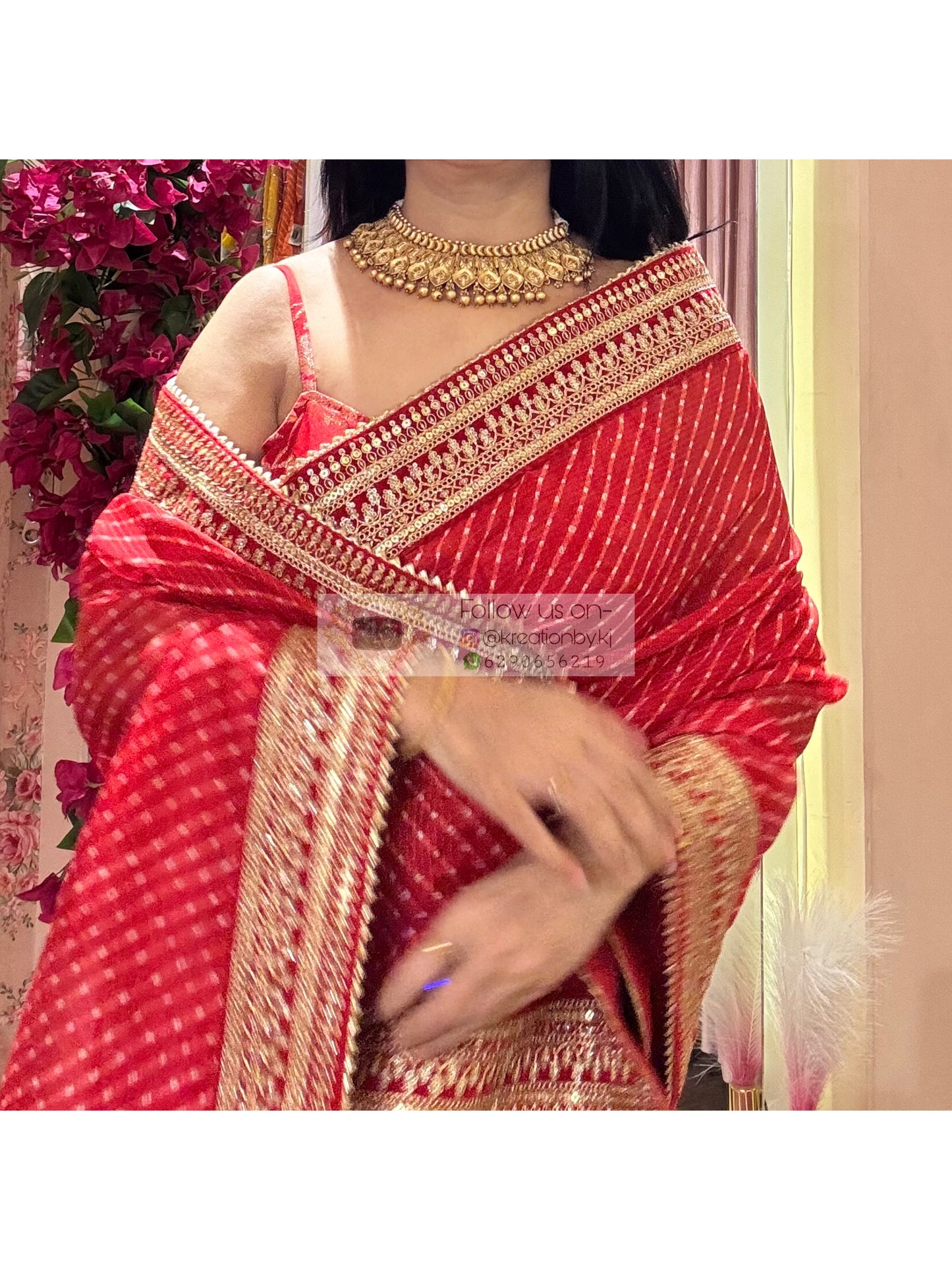 Red Kota Saree with Red Border for Wedding kreationbykj
