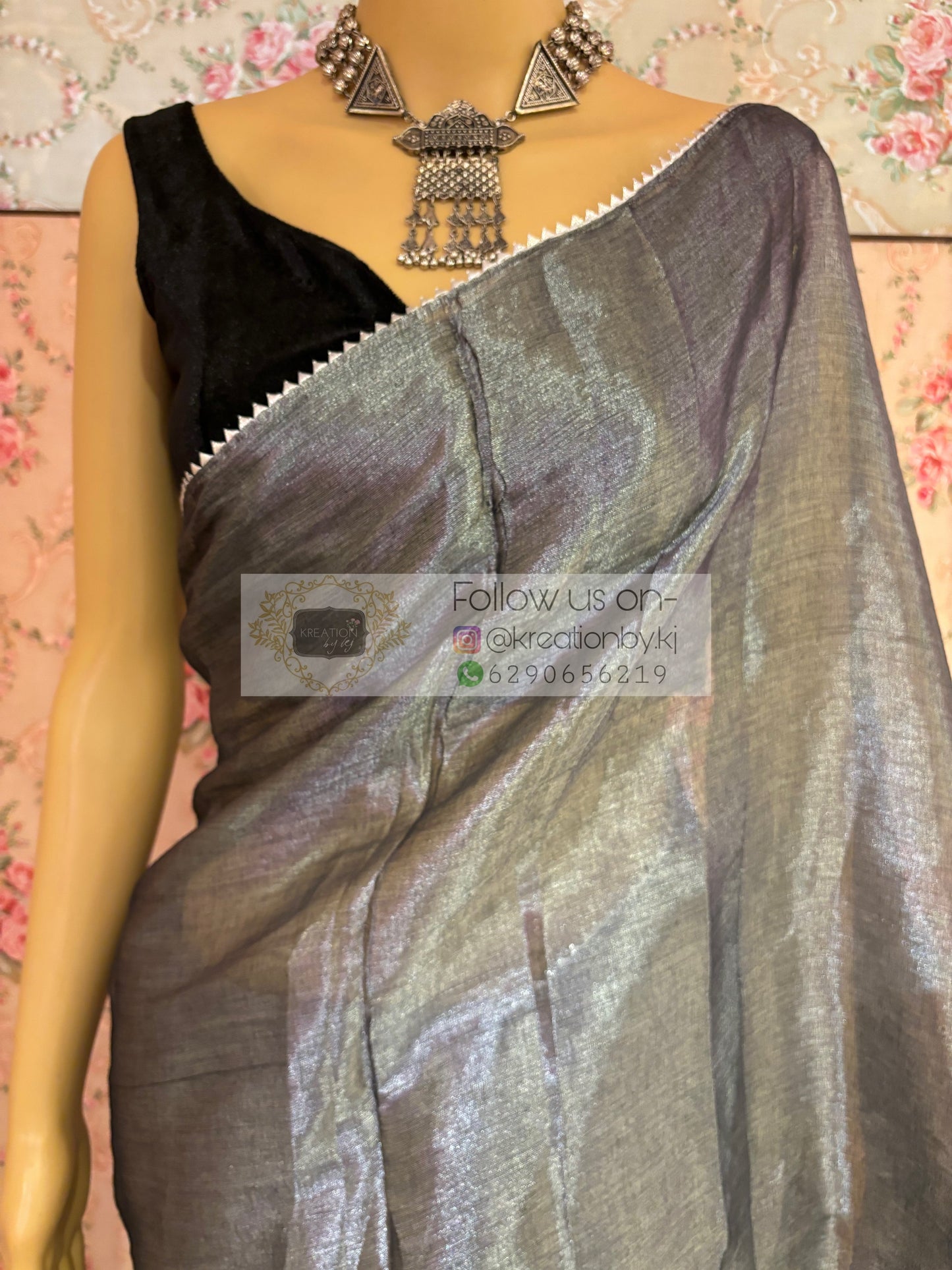 Grey Cotton Tissue Cocktail Saree kreationbykj