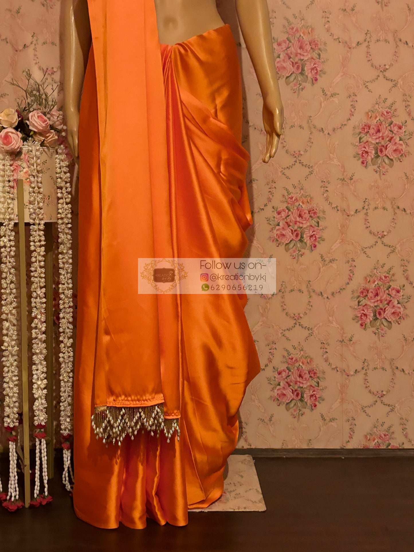Komola Satin Silk Saree with Handmade Tassels on Pallu kreationbykj