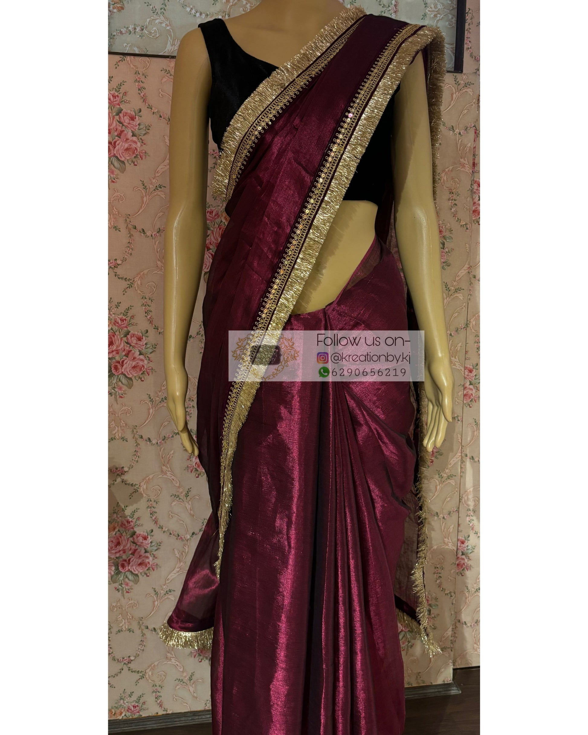 Wine Tissue Banno Saree kreationbykj