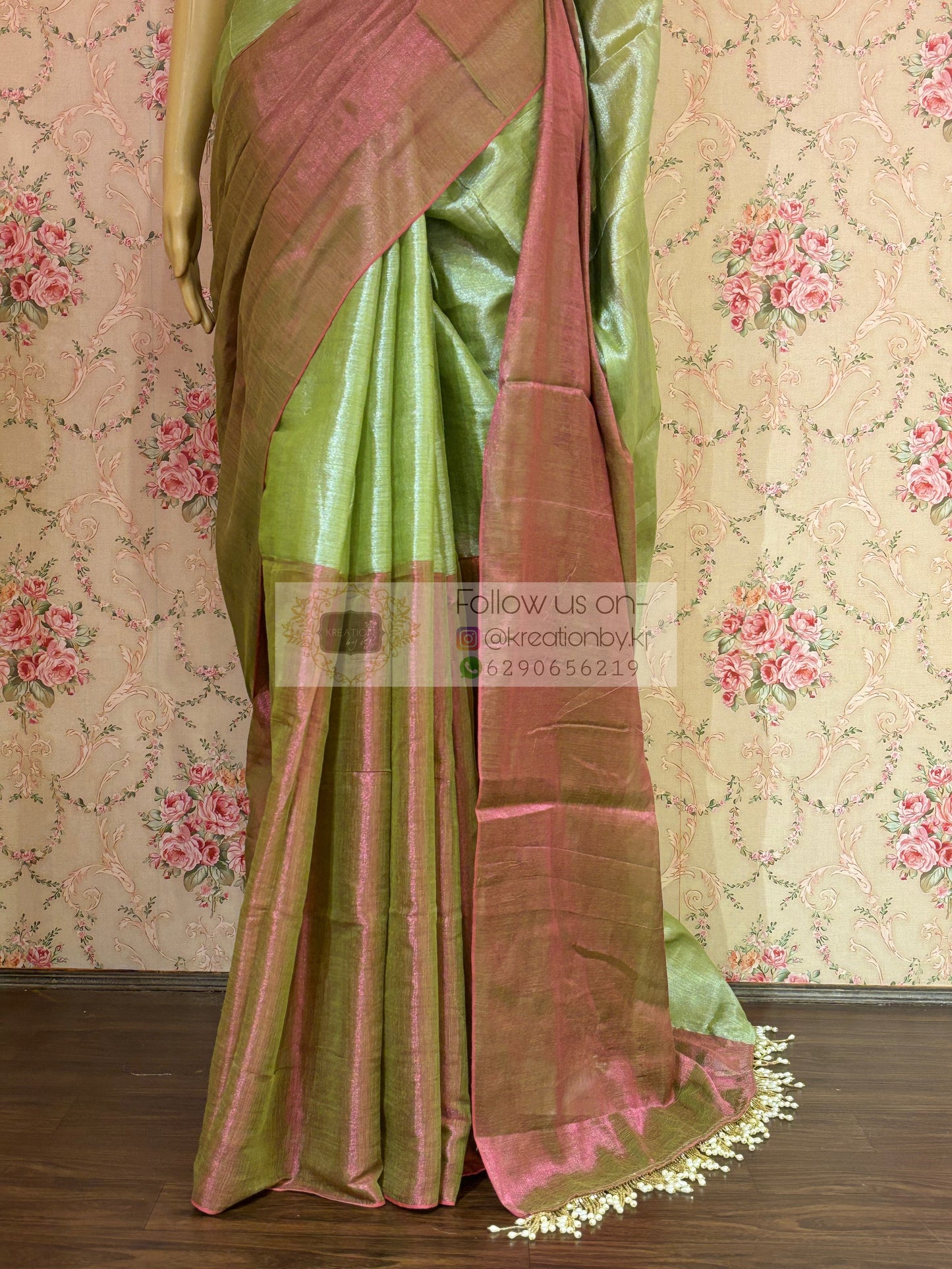 Badam Pista Cotton Tissue Saree kreationbykj