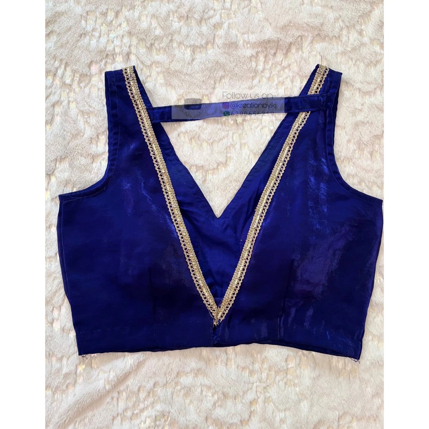 Royal Blue Sleevless Cocktail Blouse for Evening Party - kreationbykj