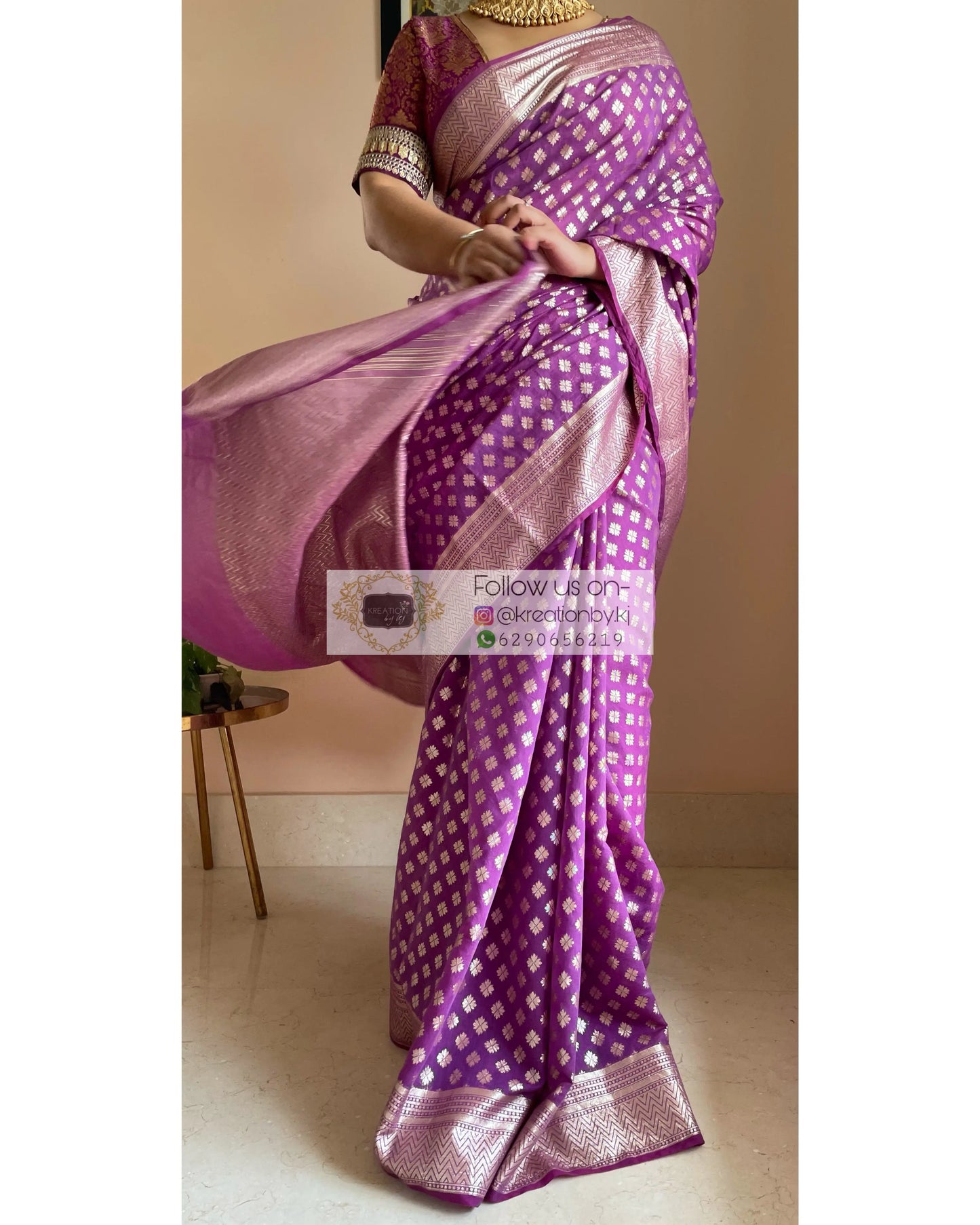 Purple Banarasi Cotton Silk Saree kreationbykj