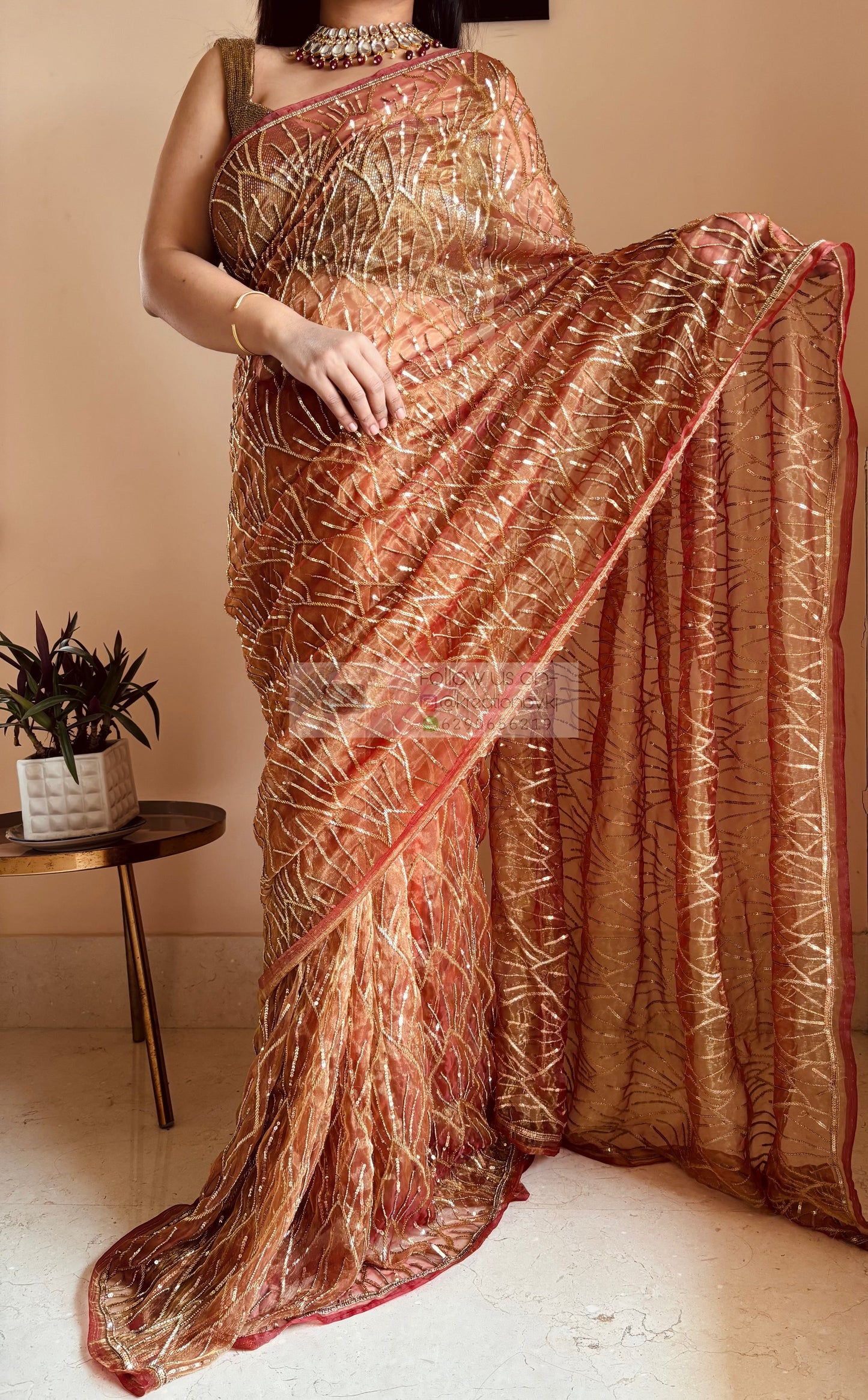 Liquid Gold A Sky full of Stars Saree For Reception kreationbykj