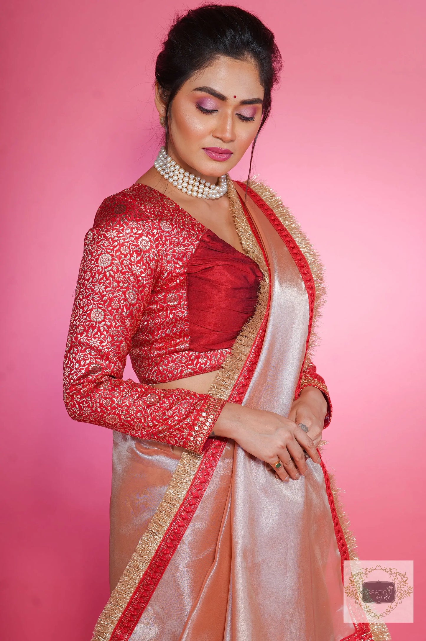 Peach Tissue Banno Saree kreationbykj