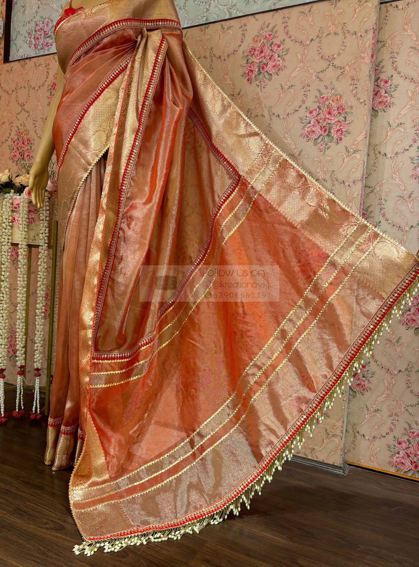 Peach Banarasi Tissue Saree kreationbykj