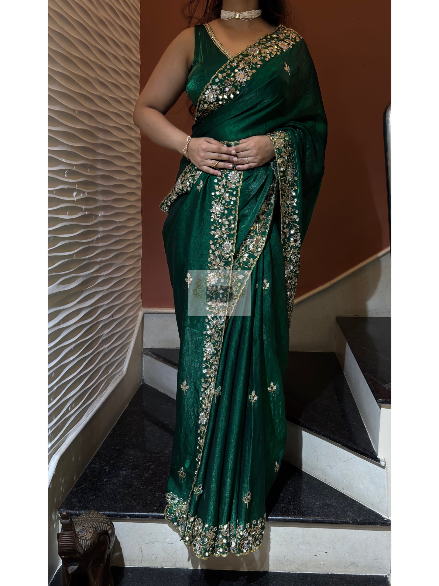 Forest Green Sheesh Mahal Saree