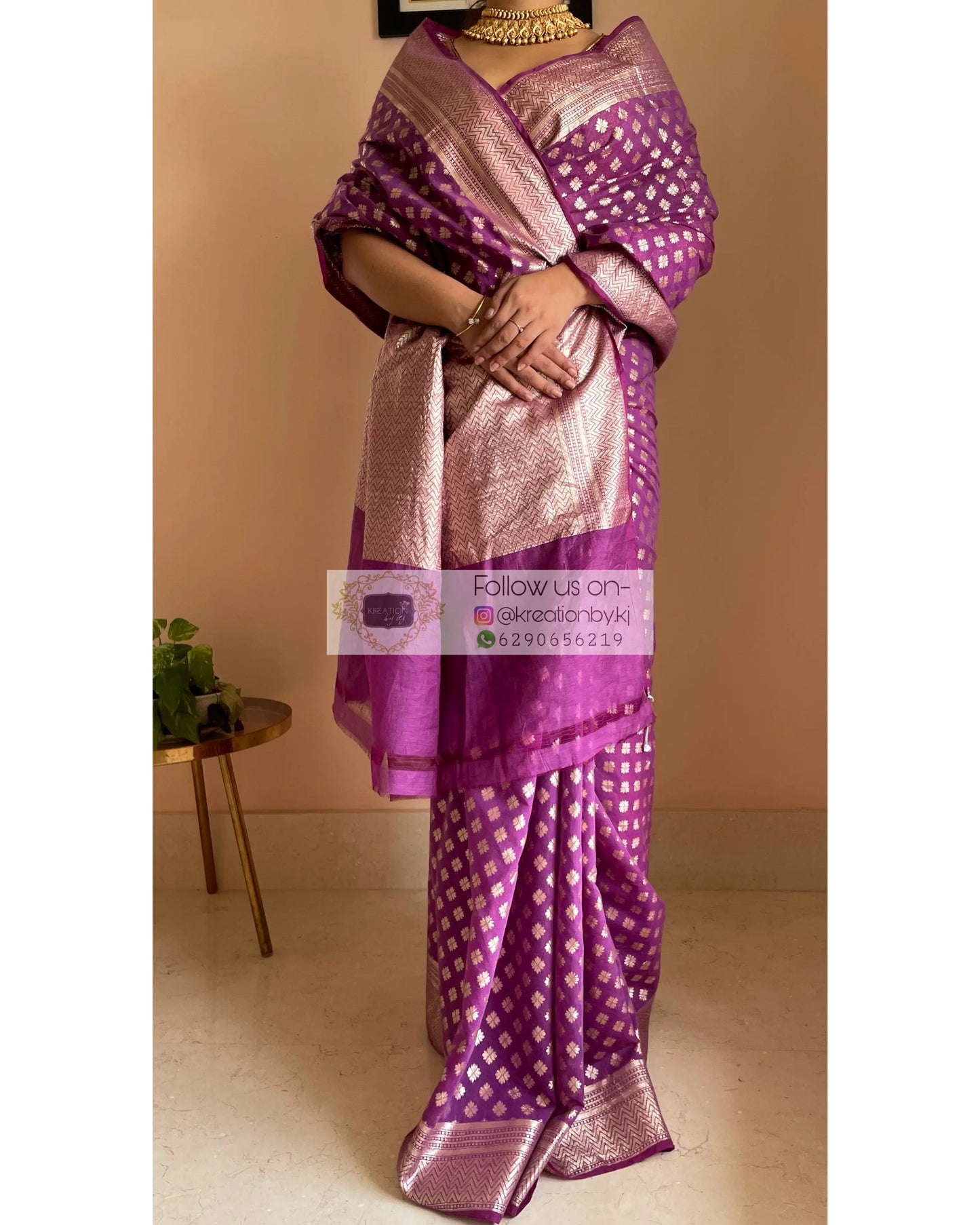 Purple Banarasi Cotton Silk Saree kreationbykj