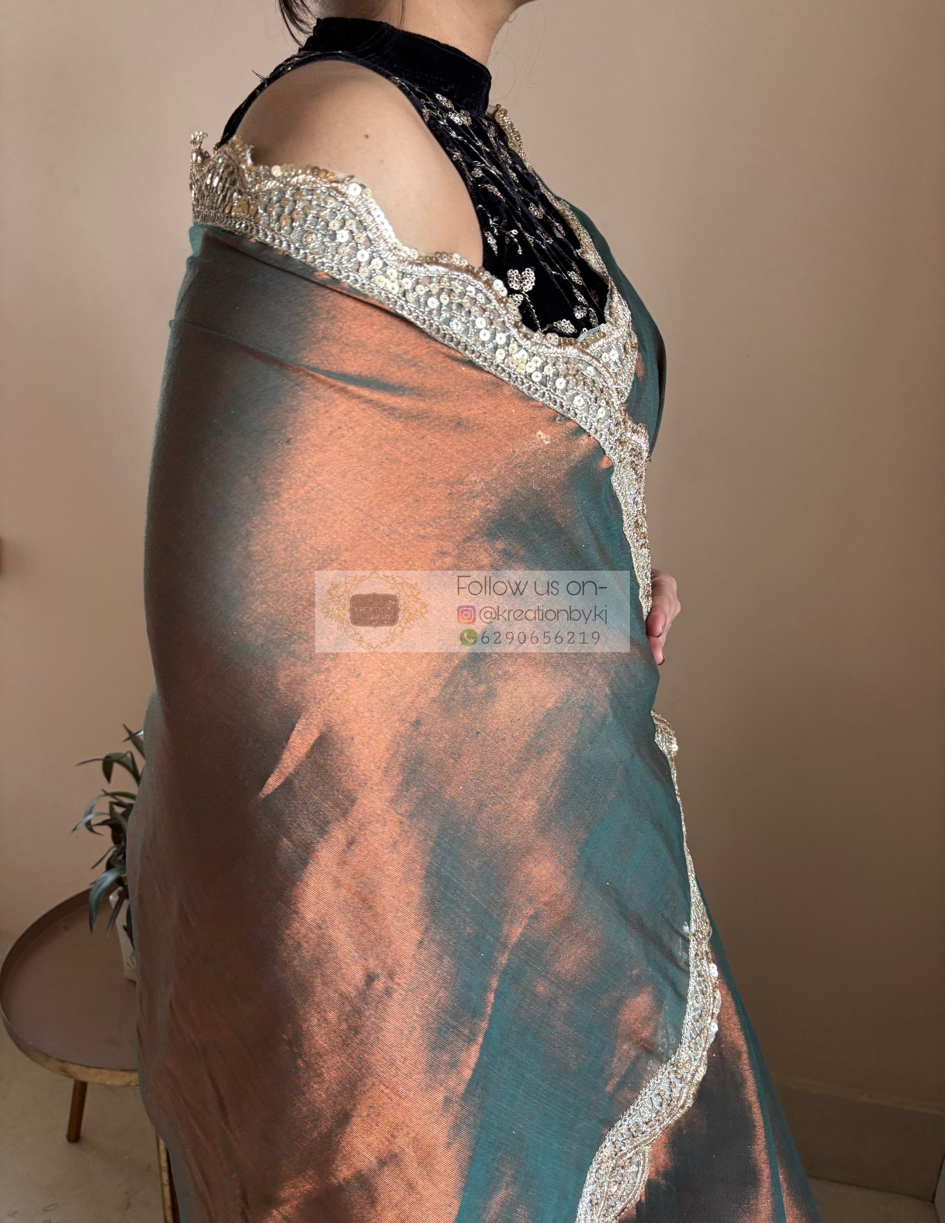 Copper Brown Cotton Tissue Saree with Mehraab Border kreationbykj