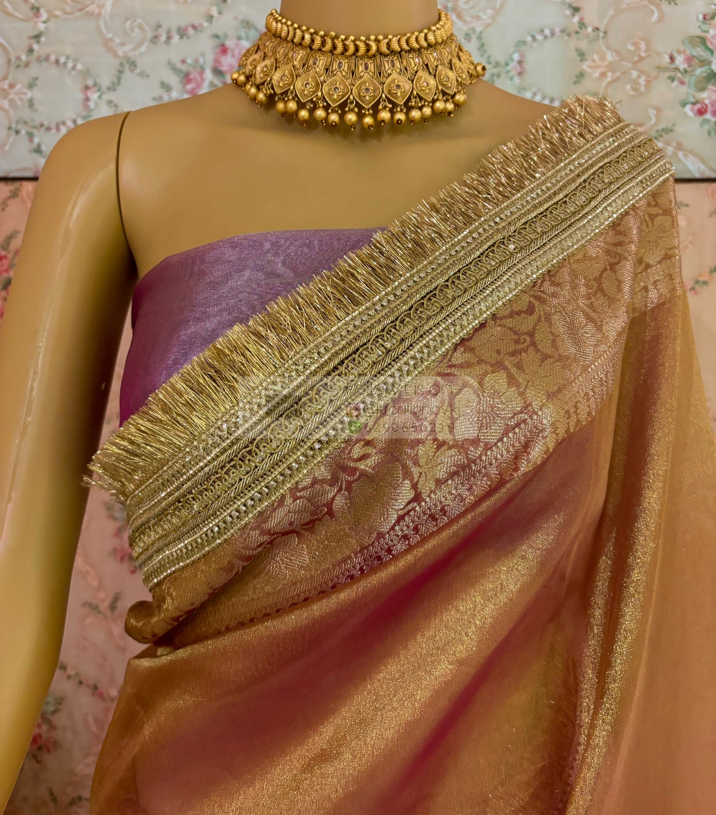 Rose Gold Tissue Banarasi Banno Saree kreationbykj