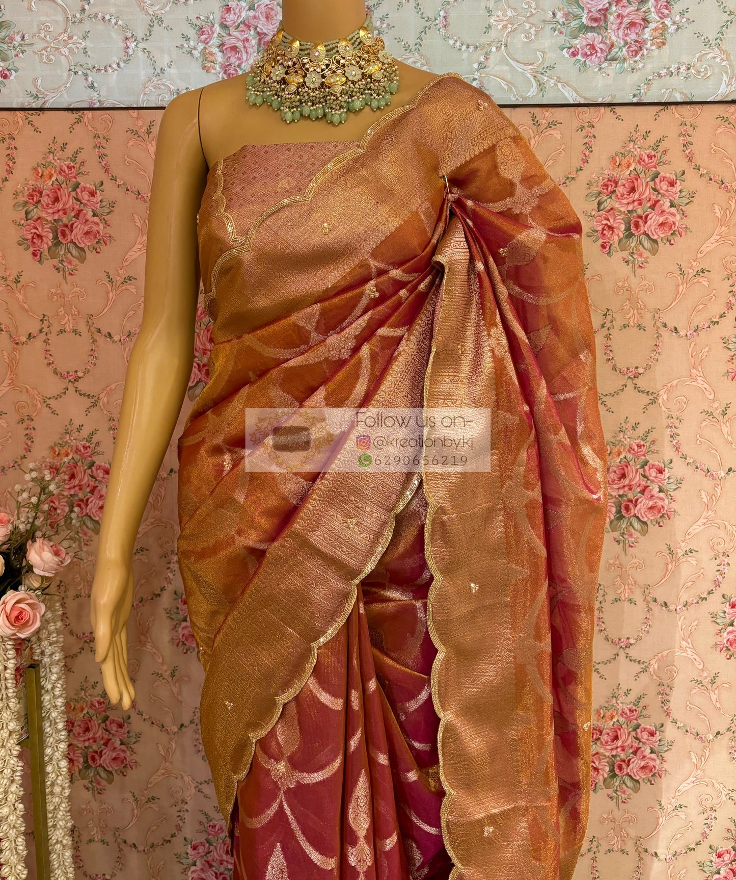 Pink Banarasi Tissue Piyali Saree For Wedding kreationbykj