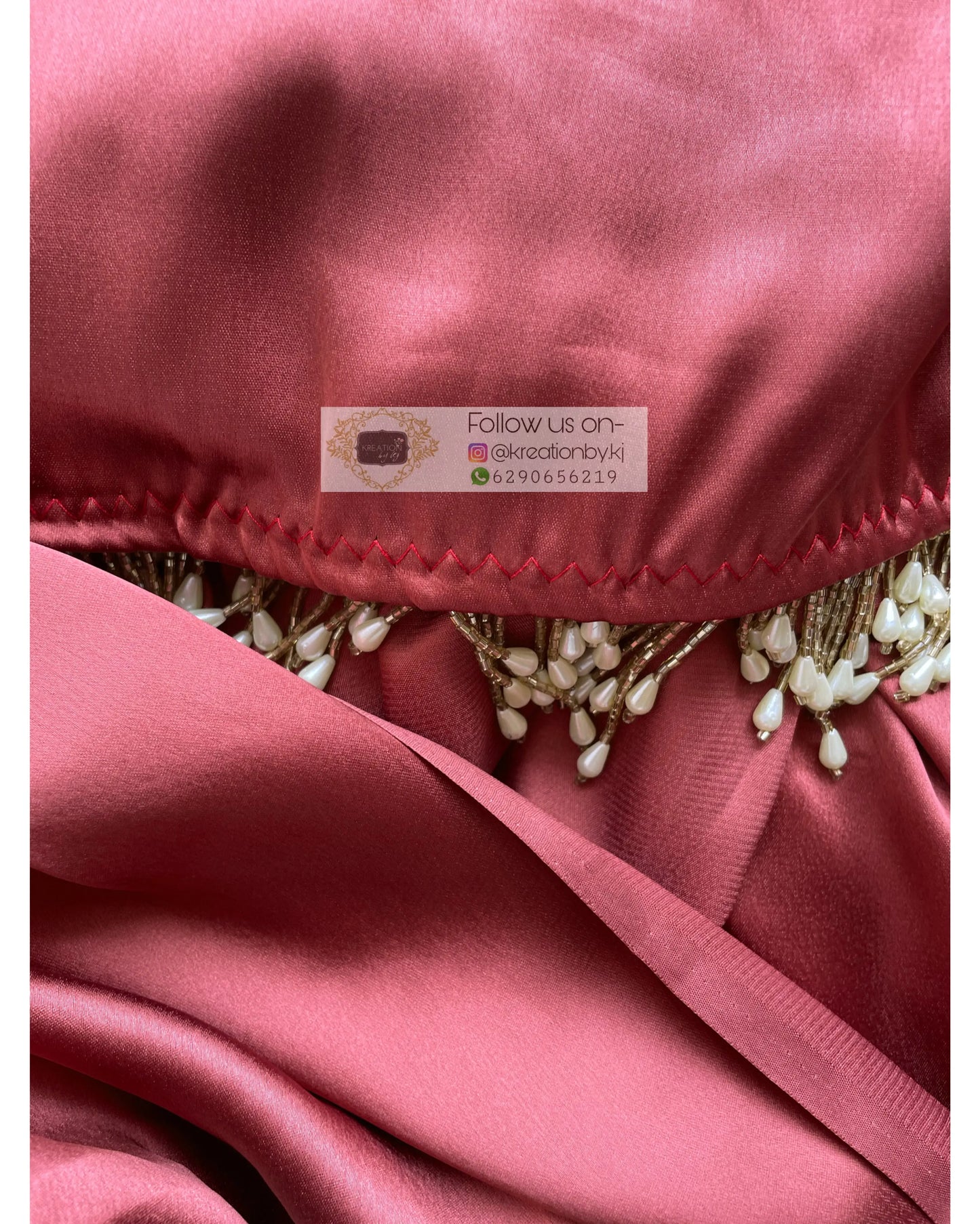Tea Rose Satin Silk Saree with Handmade Tassels on Pallu kreationbykj