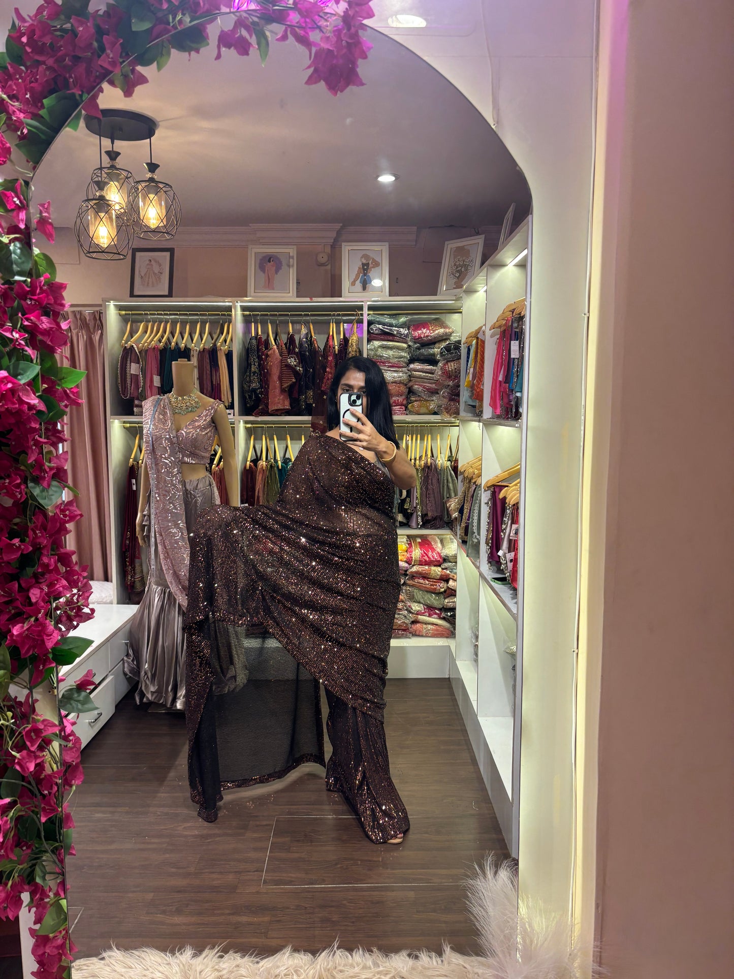 Molten Black Sequin Partywear Saree kreationbykj