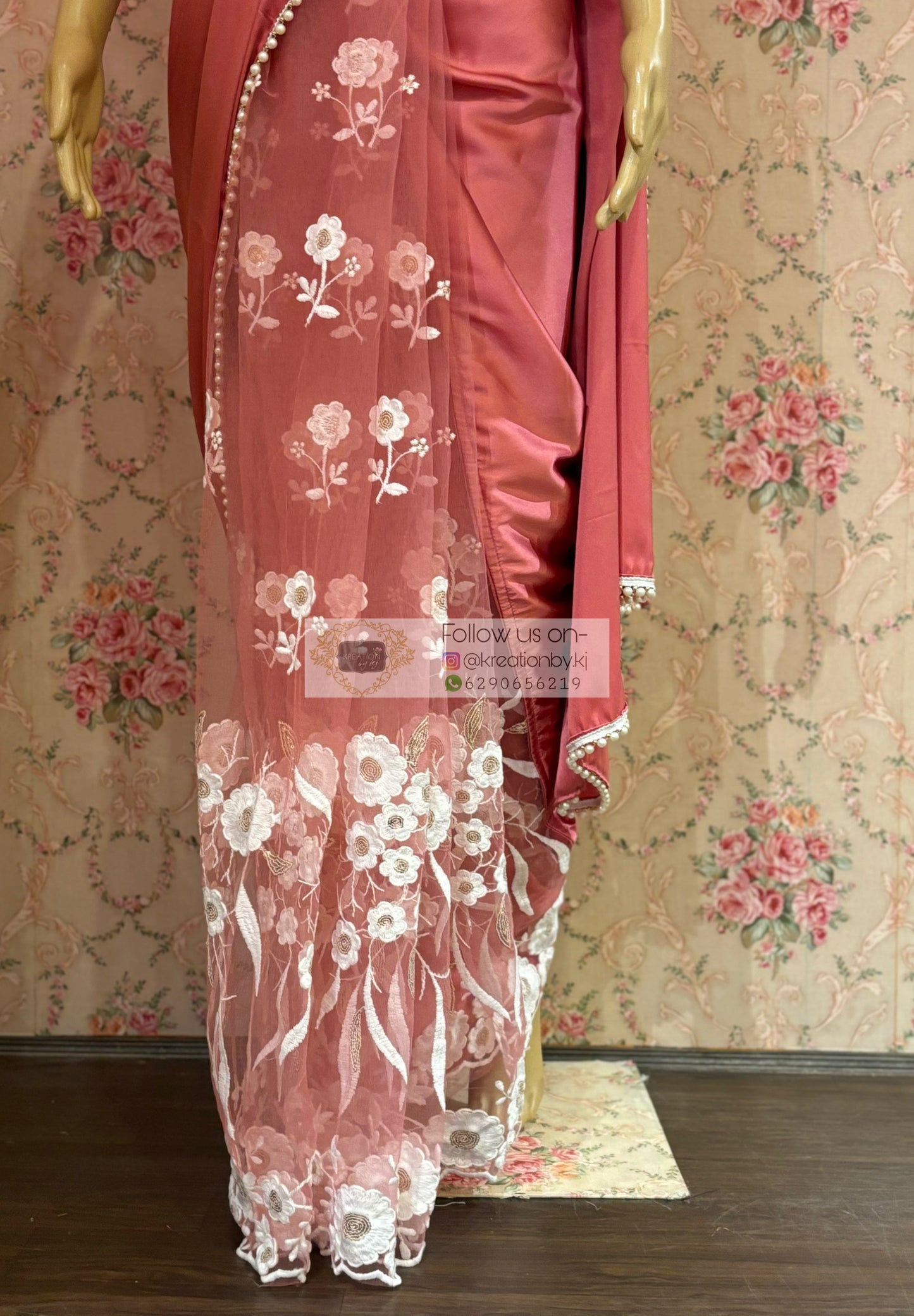 Pink Cherry Blossom Half Saree kreationbykj