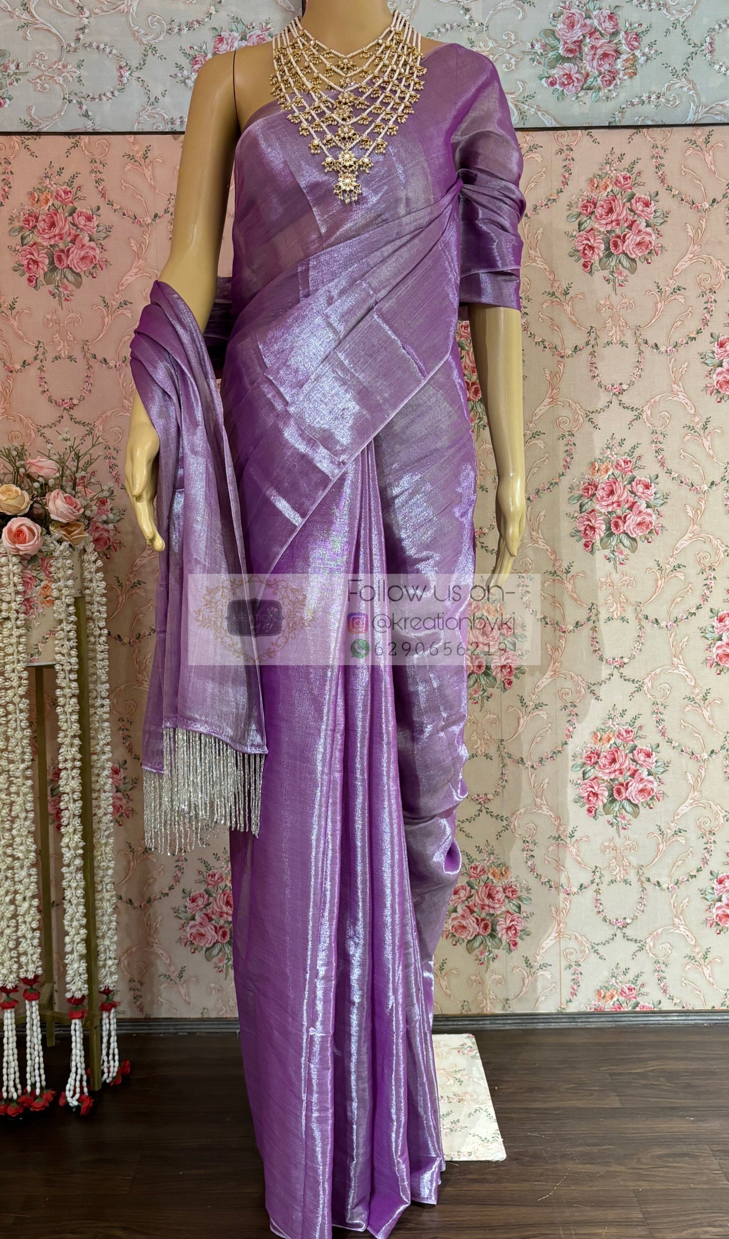 Lavender Cotton Tissue Saree kreationbykj