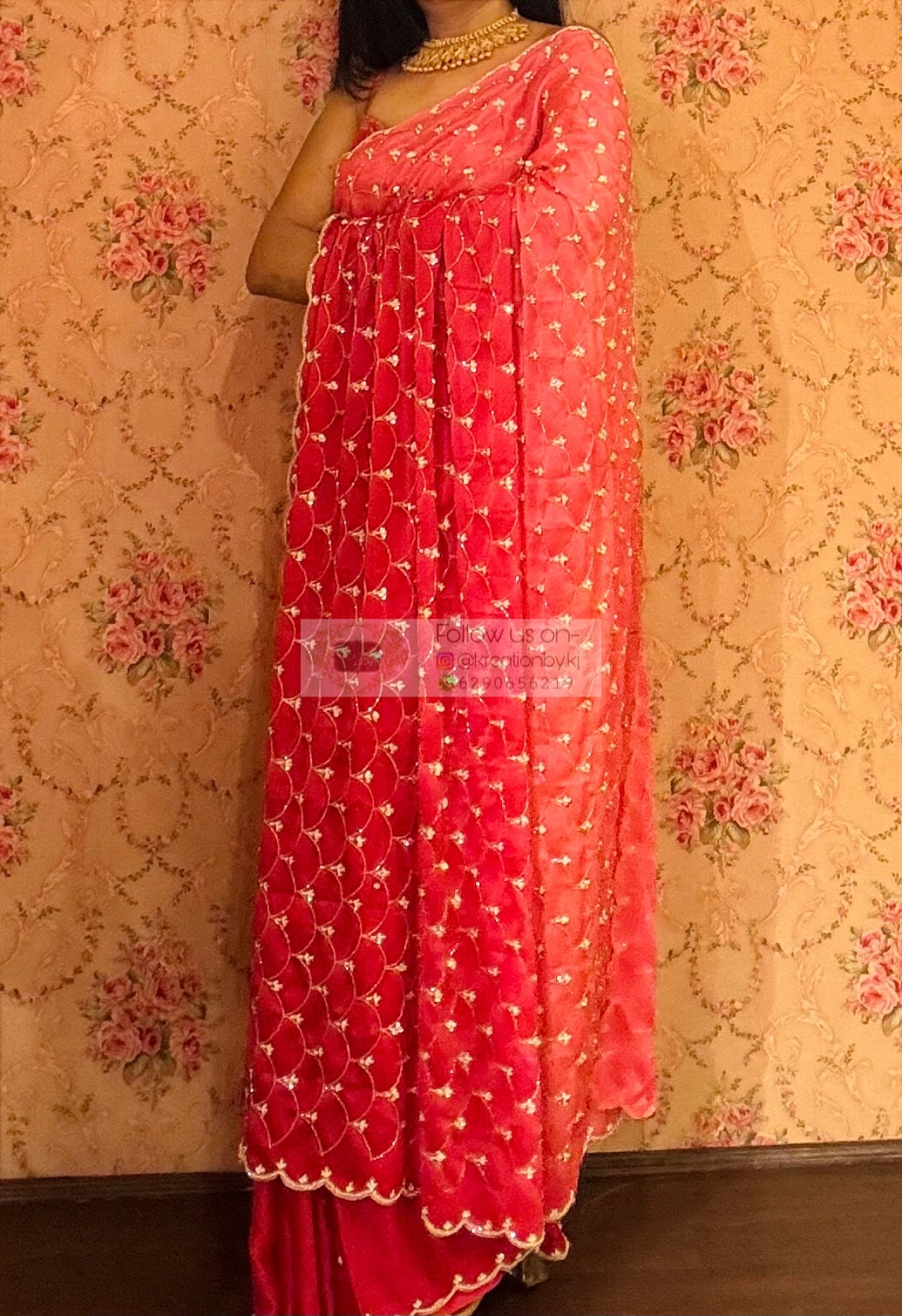 Barbie Pink Ombré Mehraab Jaal Saree kreationbykj