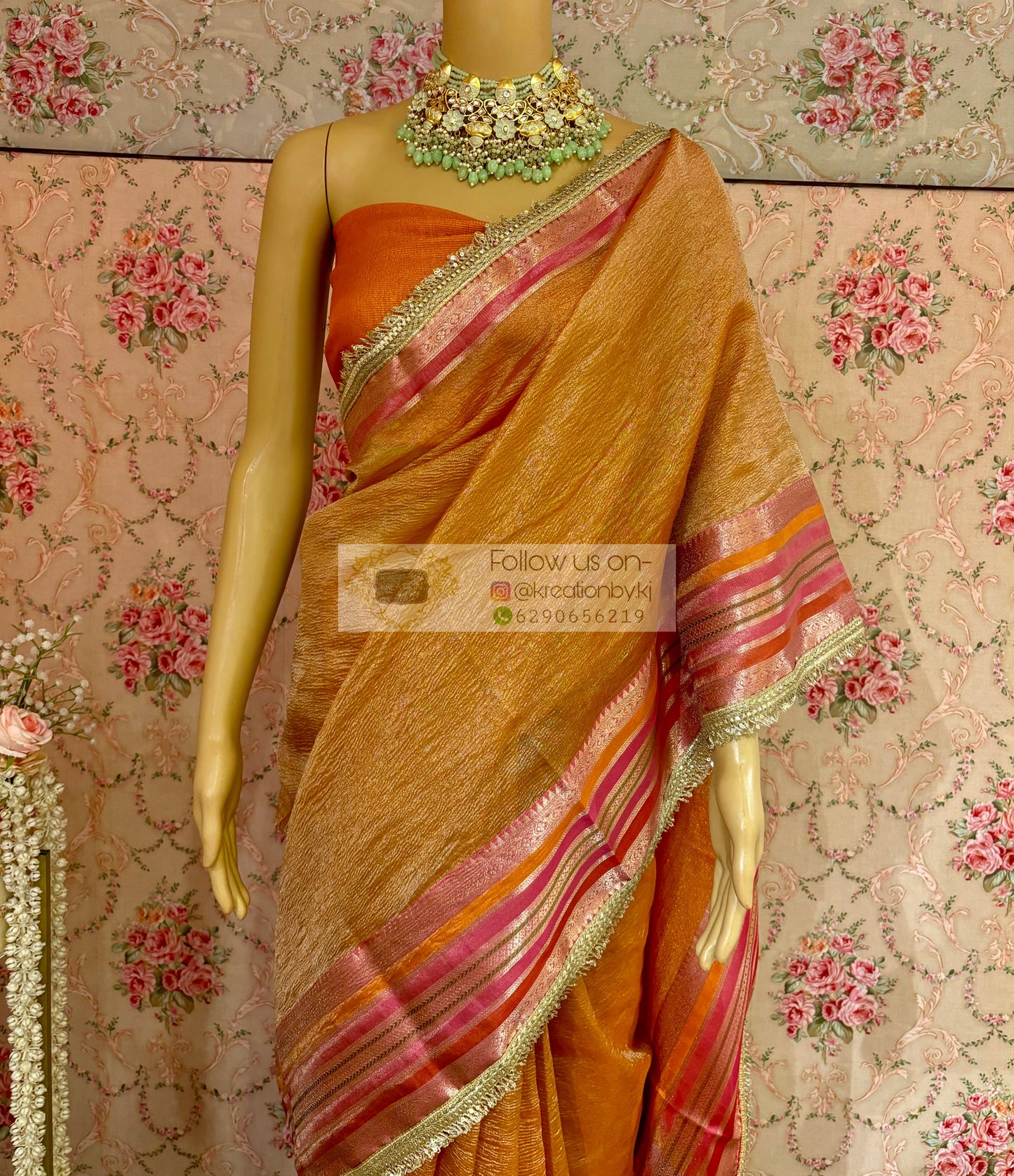 Orange Banarasi Tissue Saree kreationbykj