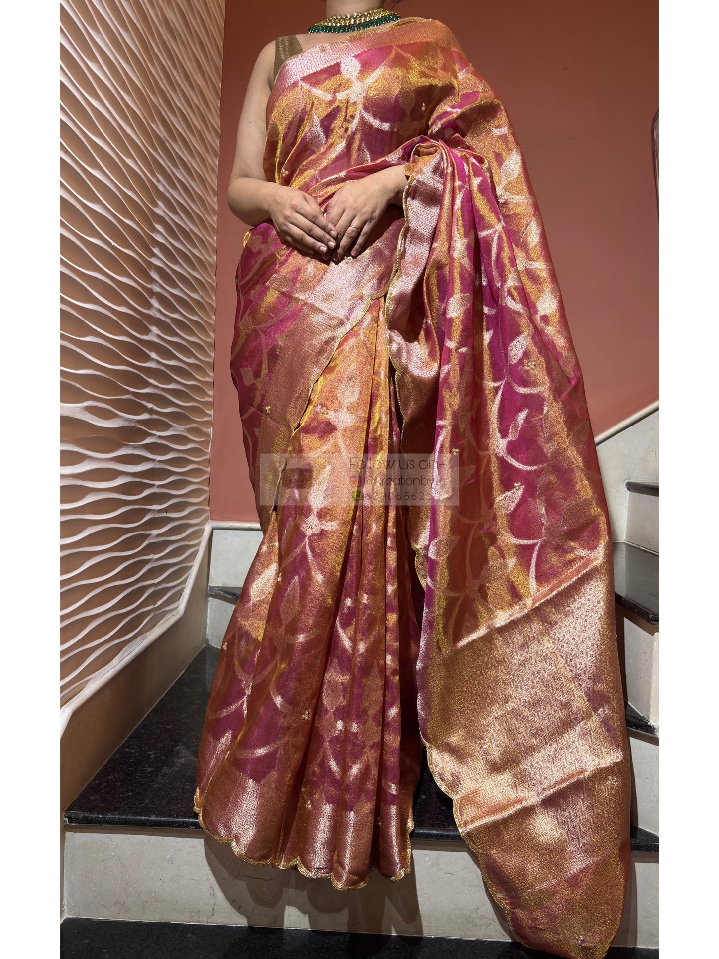 Pink Banarasi Tissue Piyali Saree For Wedding kreationbykj