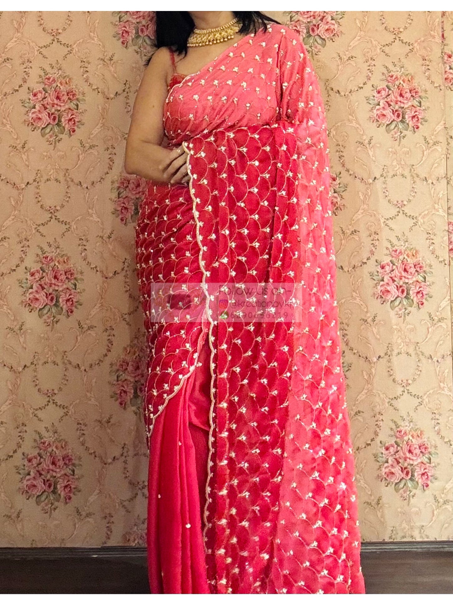 Barbie Pink Ombré Mehraab Jaal Saree kreationbykj