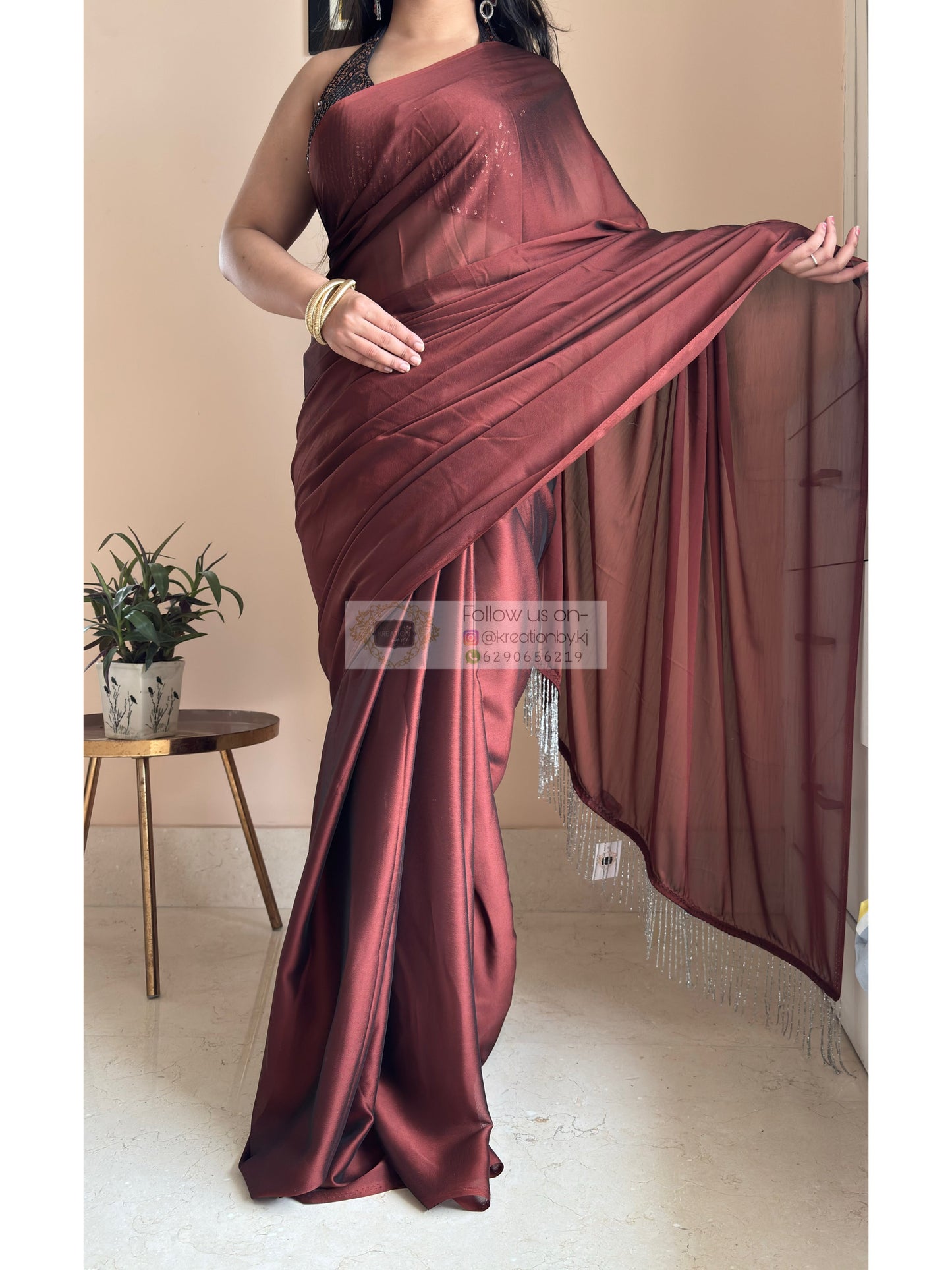 Coffee Brown Georgette Cocktail Saree kreationbykj