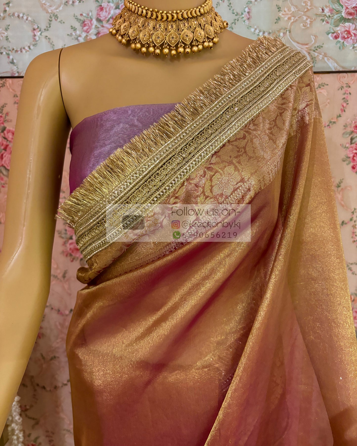 Rose Gold Tissue Banarasi Banno Saree kreationbykj