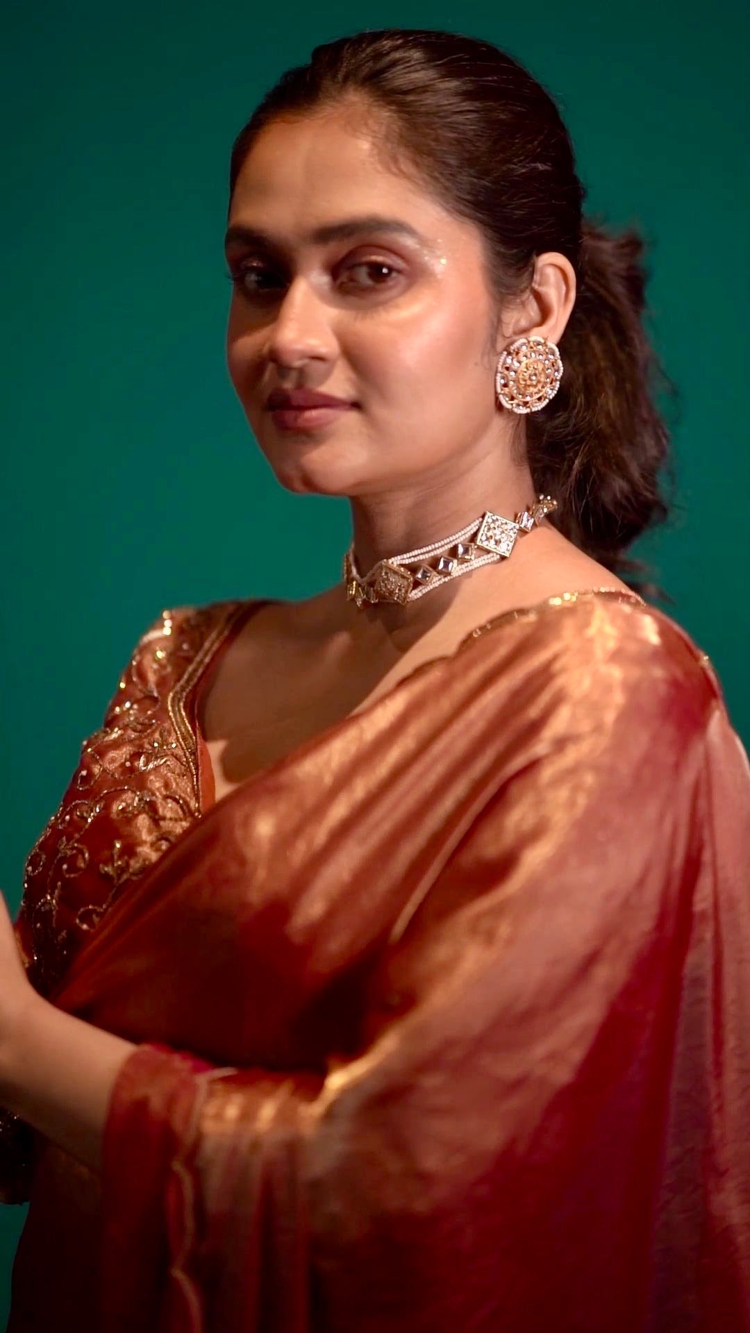 Rosato Metallic Shimmer Satin Cocktail Saree kreationbykj