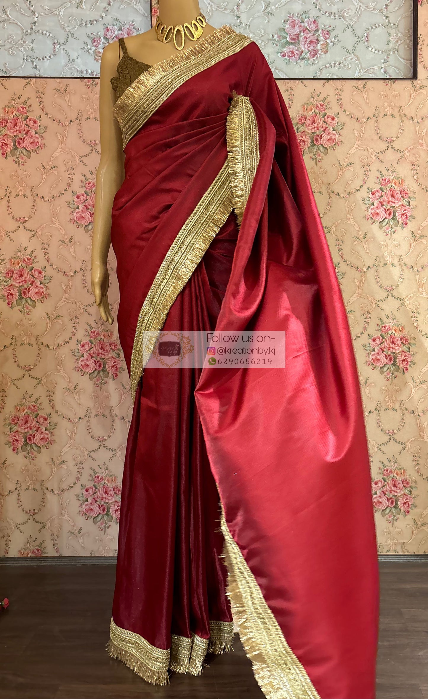 Maroon Silk Banno Saree kreationbykj