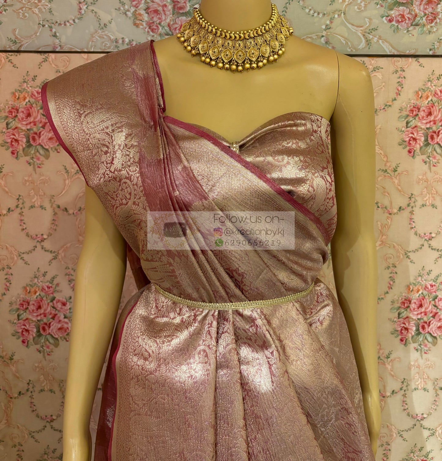 Dusty Mauve Banarasi Crushed Tissue Saree kreationbykj