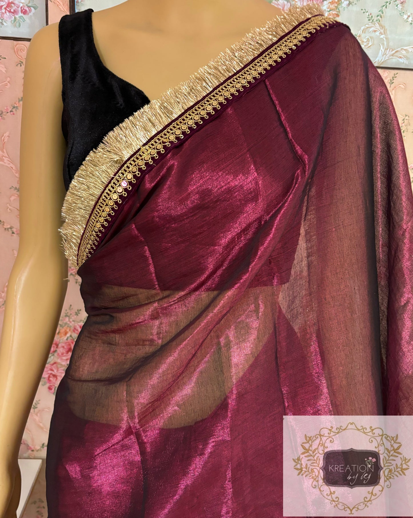 Wine Tissue Banno Saree kreationbykj