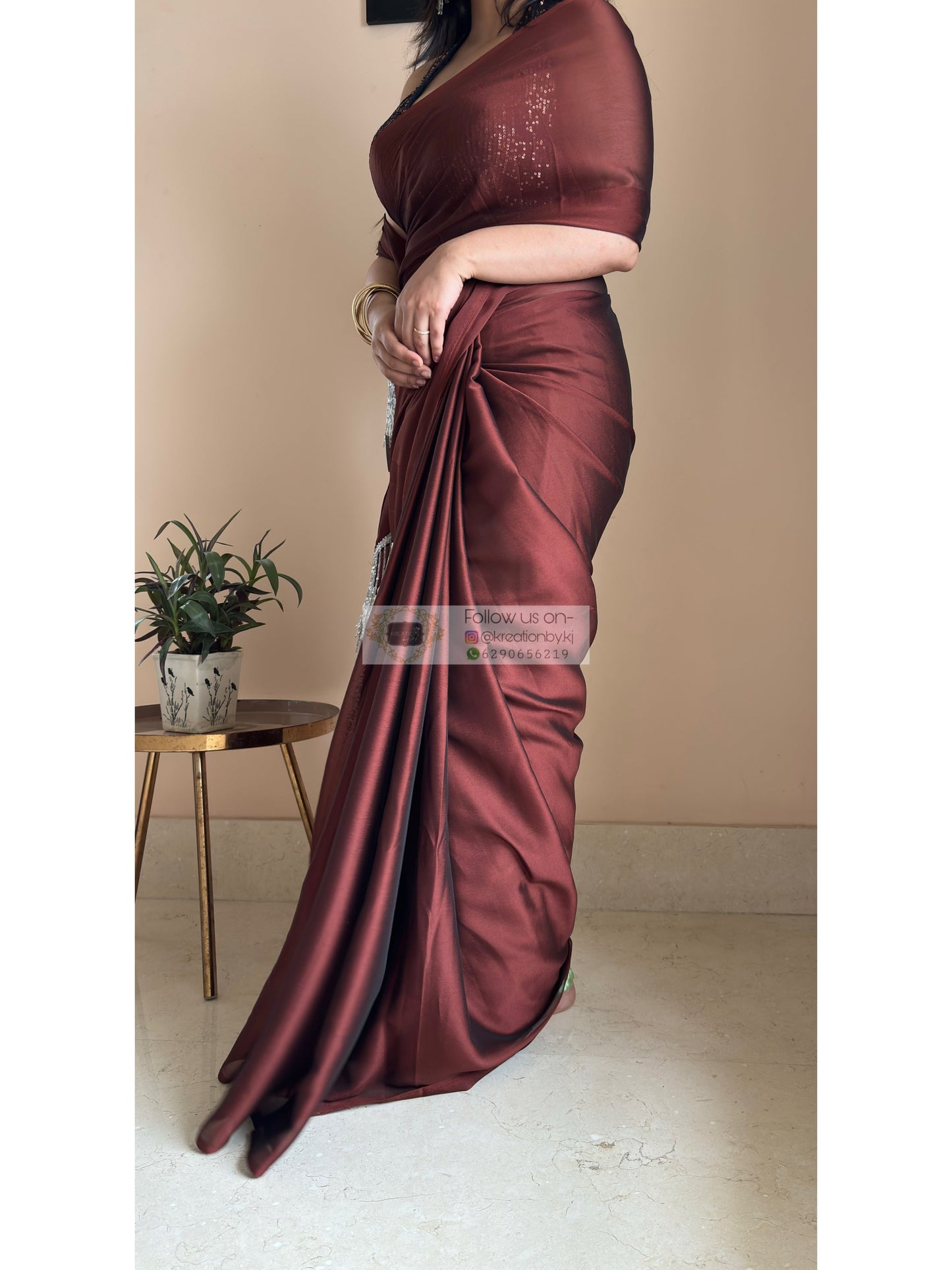 Coffee Brown Georgette Cocktail Saree kreationbykj