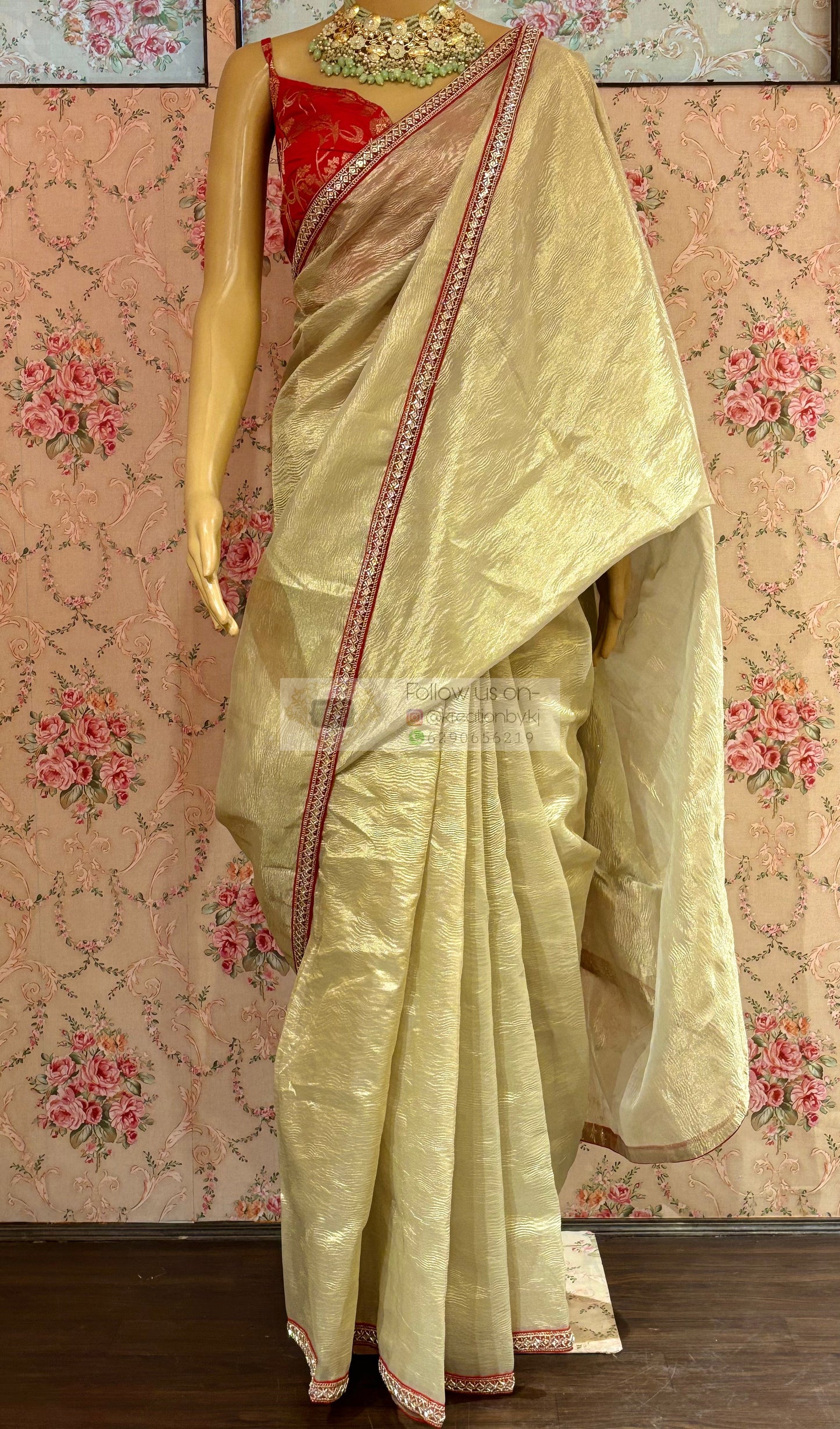 Swarna Beige Crushed Tissue Saree kreationbykj
