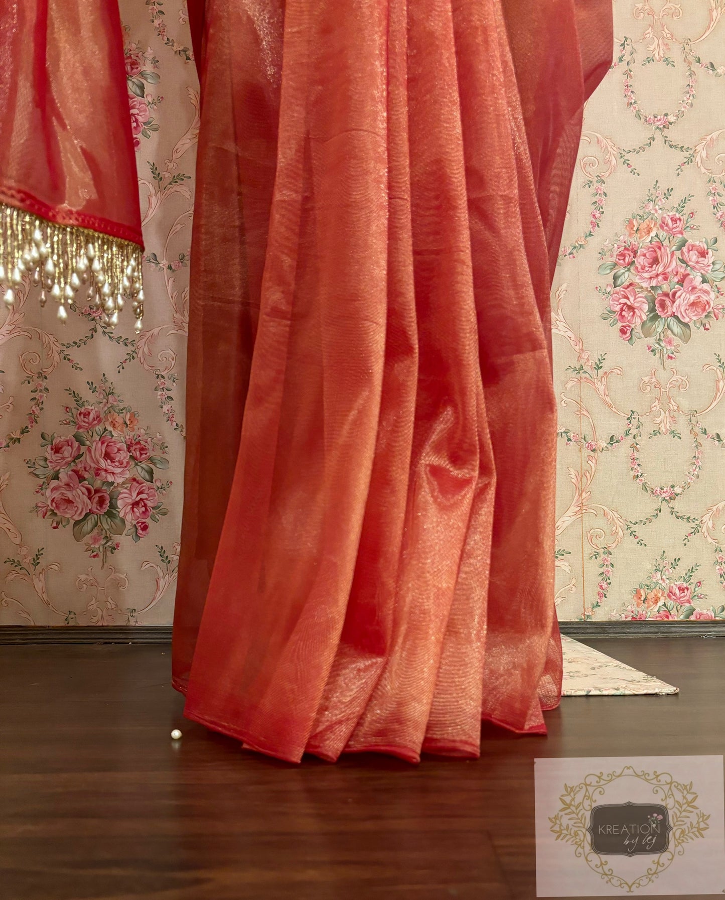 Sunset Orange Tissue Net Saree kreationbykj