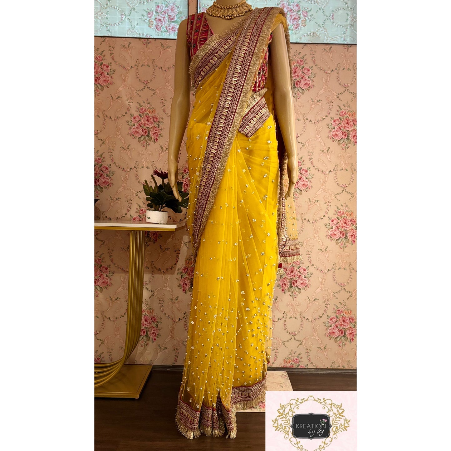 Yellow Jugnoo Banno Saree kreationbykj