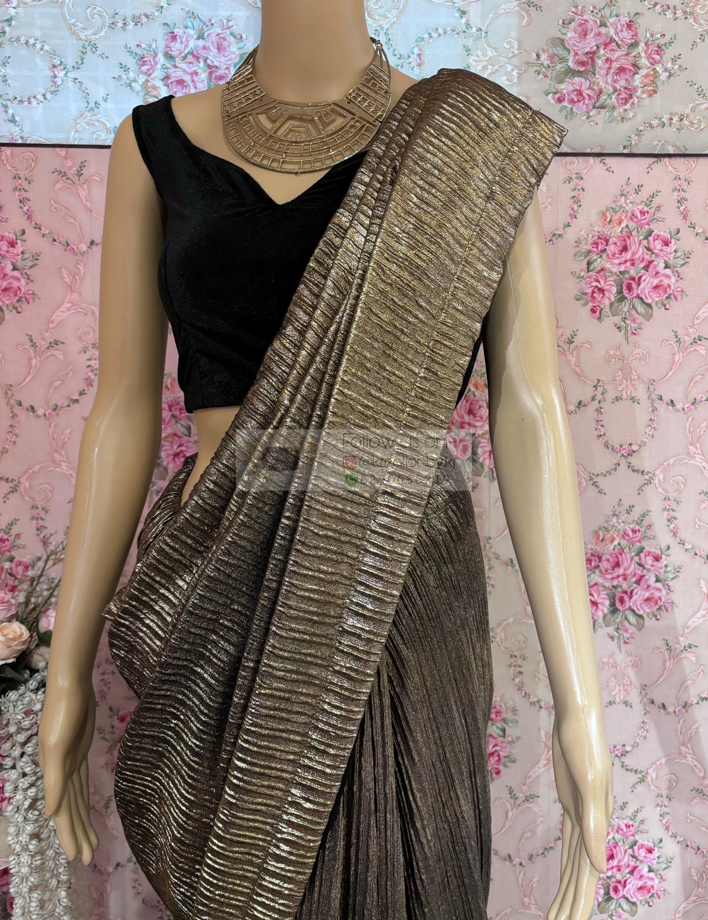 Black and Gold Cocktail Saree kreationbykj