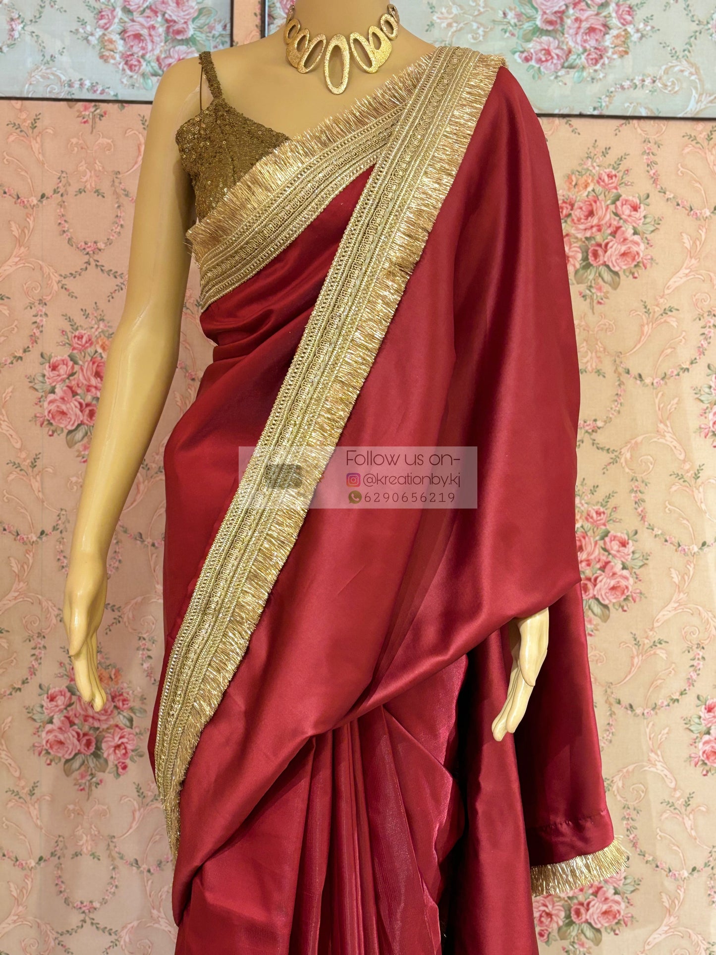 Maroon Silk Banno Saree kreationbykj