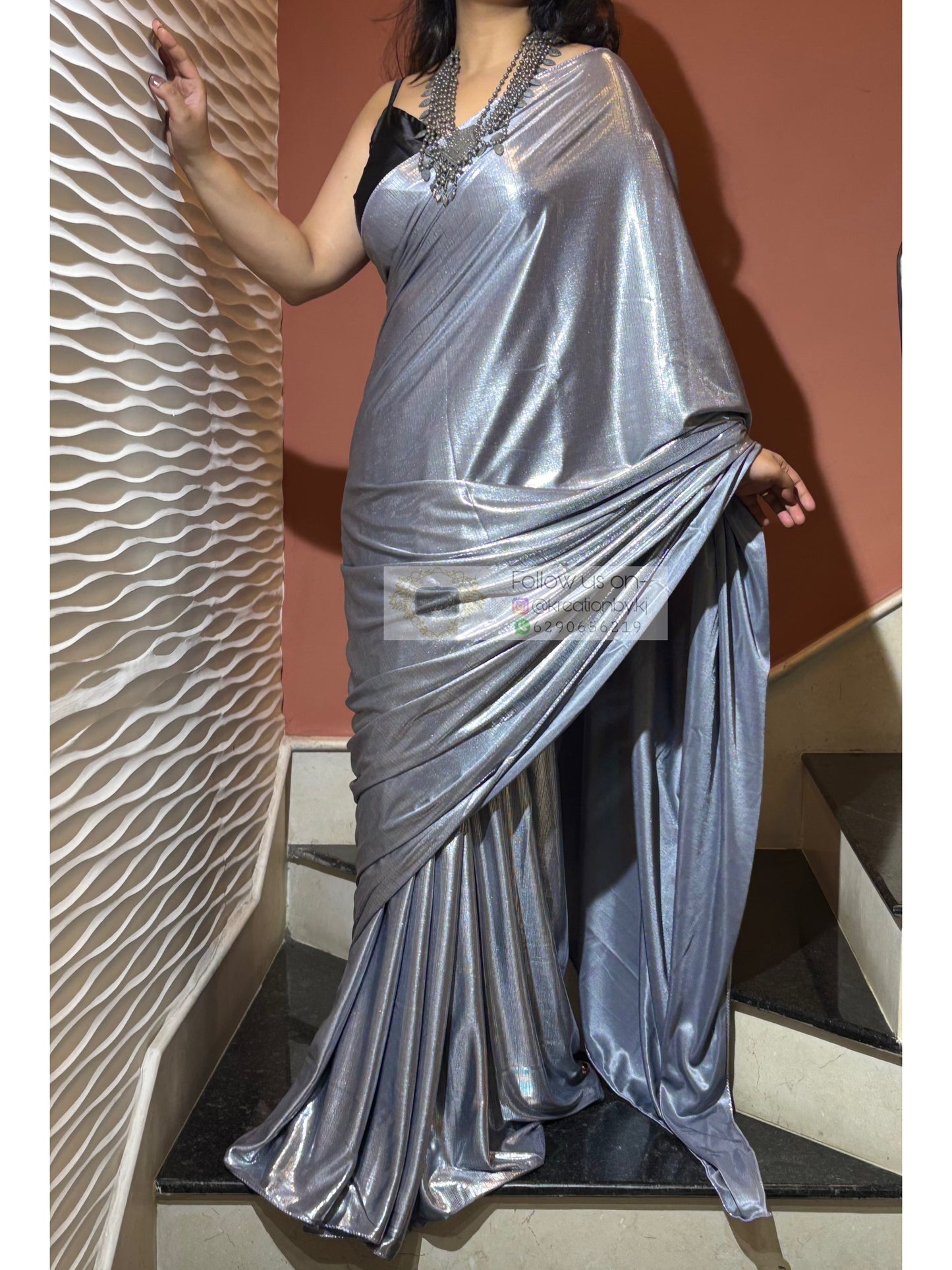 Silver Cocktail Saree kreationbykj