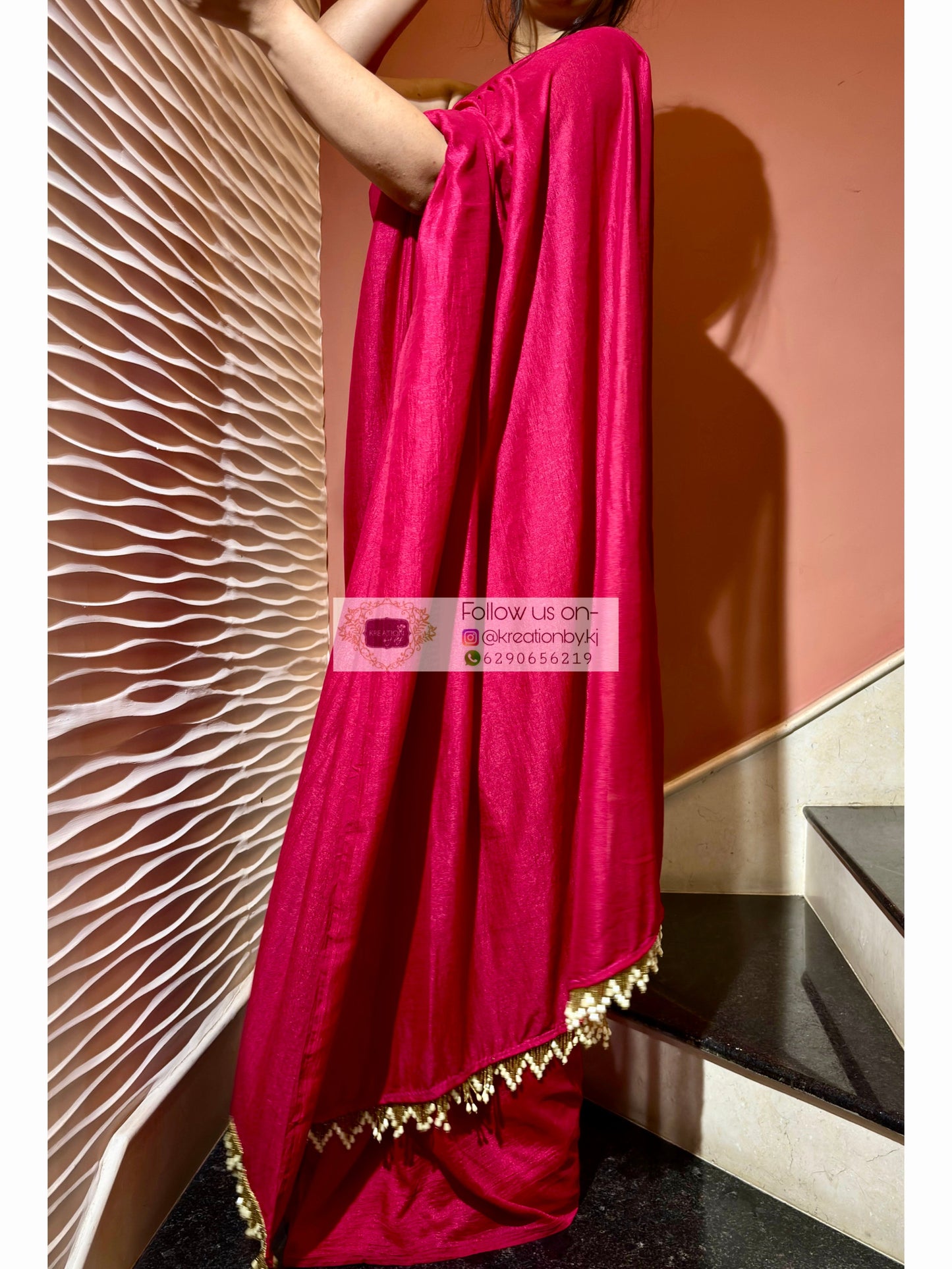 Pink Petunia Saree with Handmade Tassels on Pallu kreationbykj