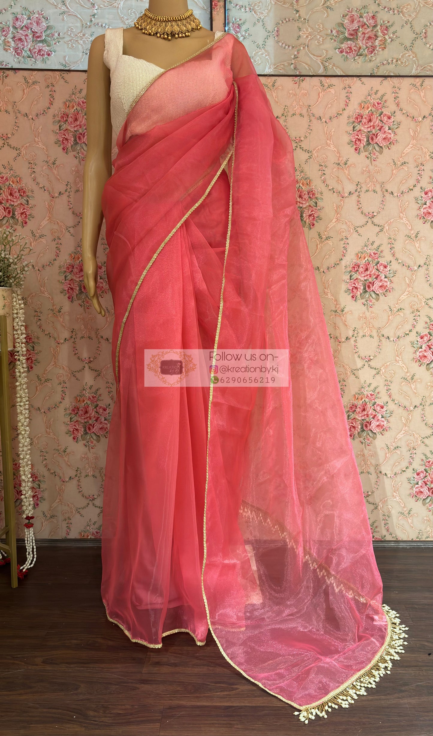 Pink Organza Saree kreationbykj