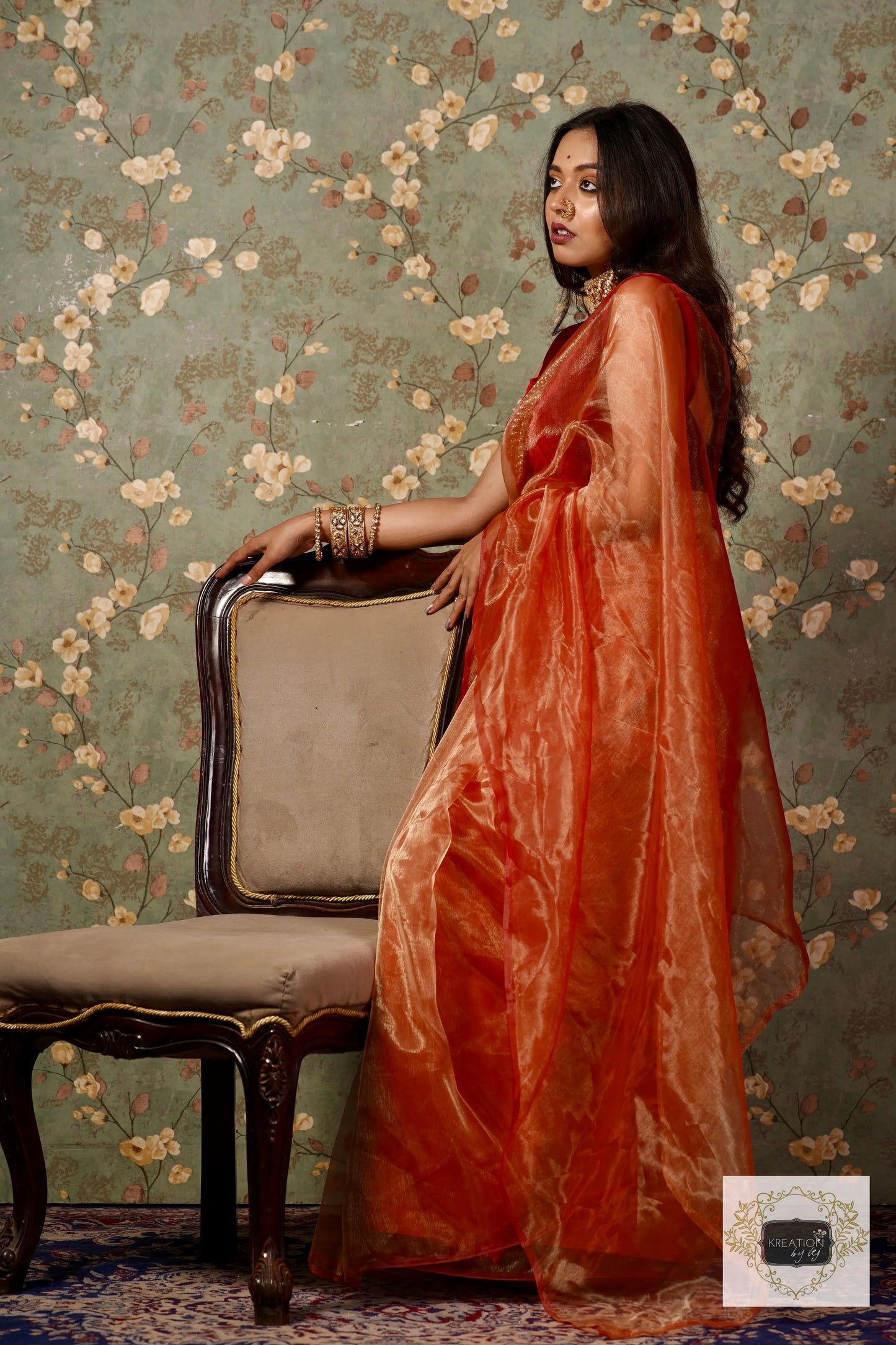 Marigold Glass Tissue Saree kreationbykj