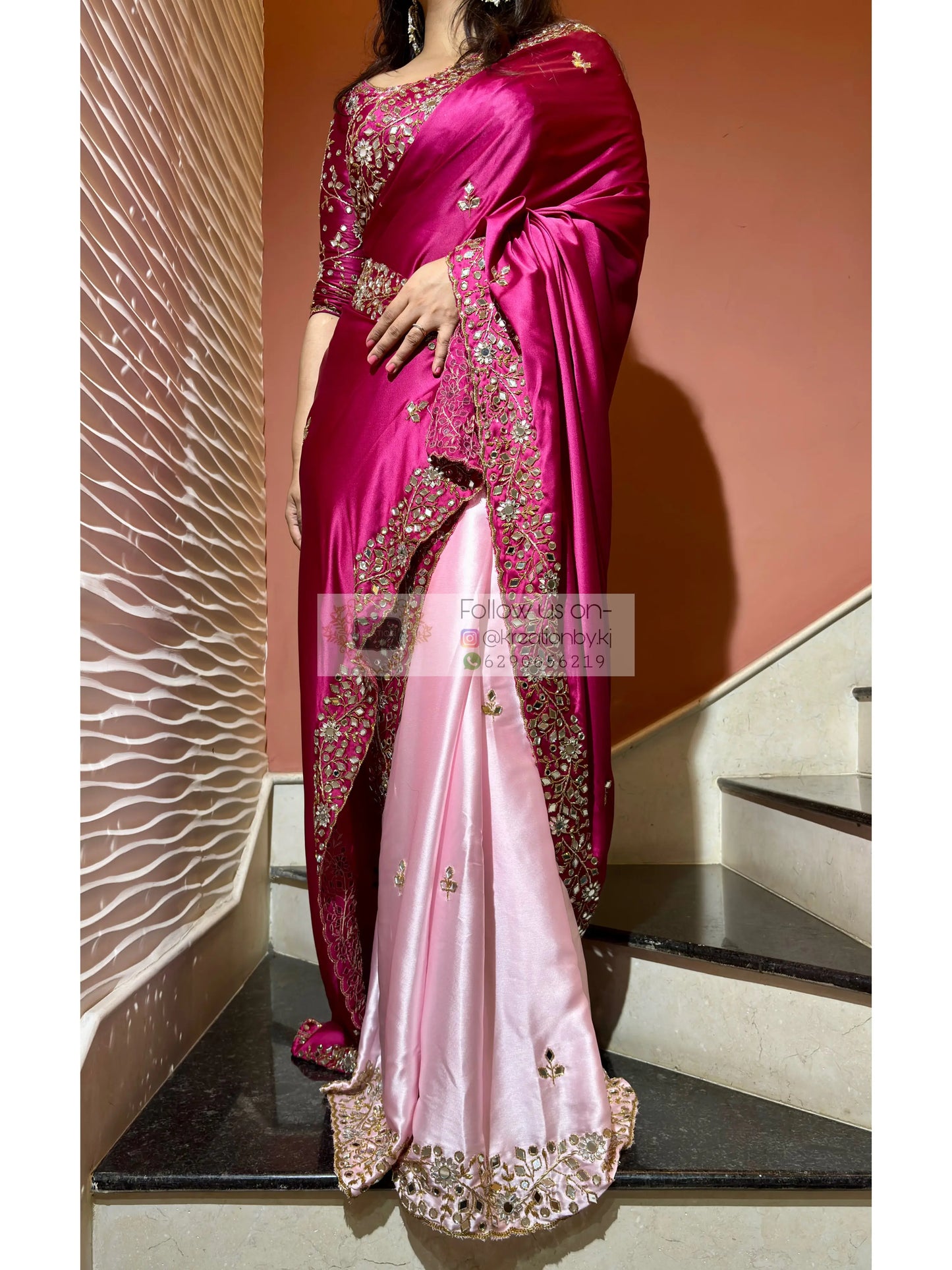 Pink Dreams Sheesh Mahal Saree kreationbykj
