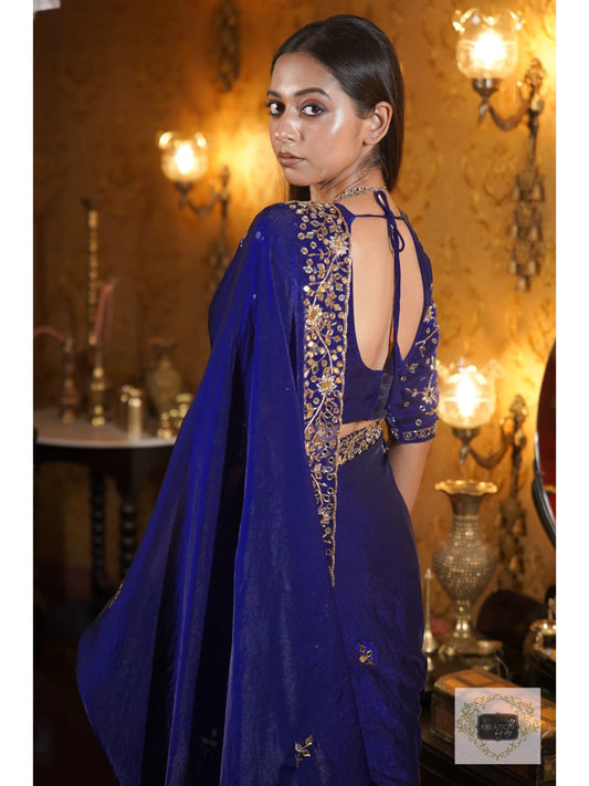 Royal Blue Sheesh Mahal Saree with Mirror Work