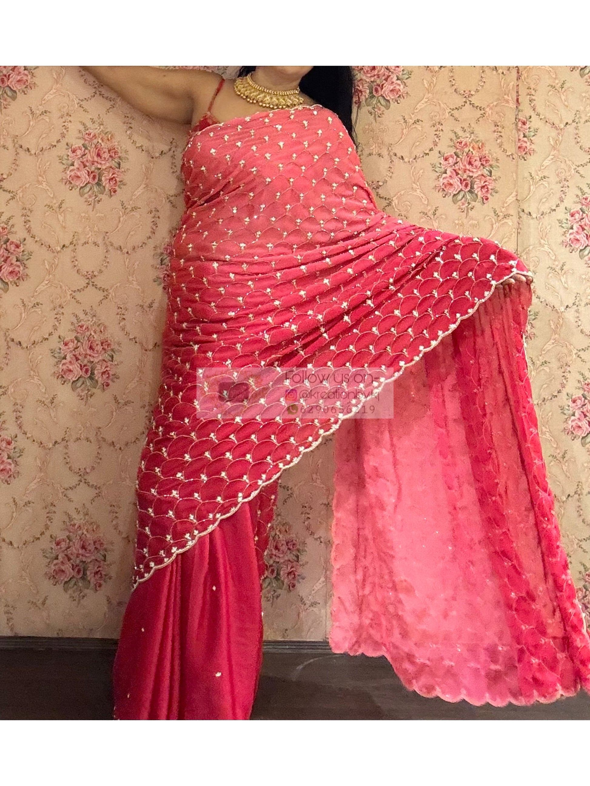 Barbie Pink Ombré Mehraab Jaal Saree kreationbykj