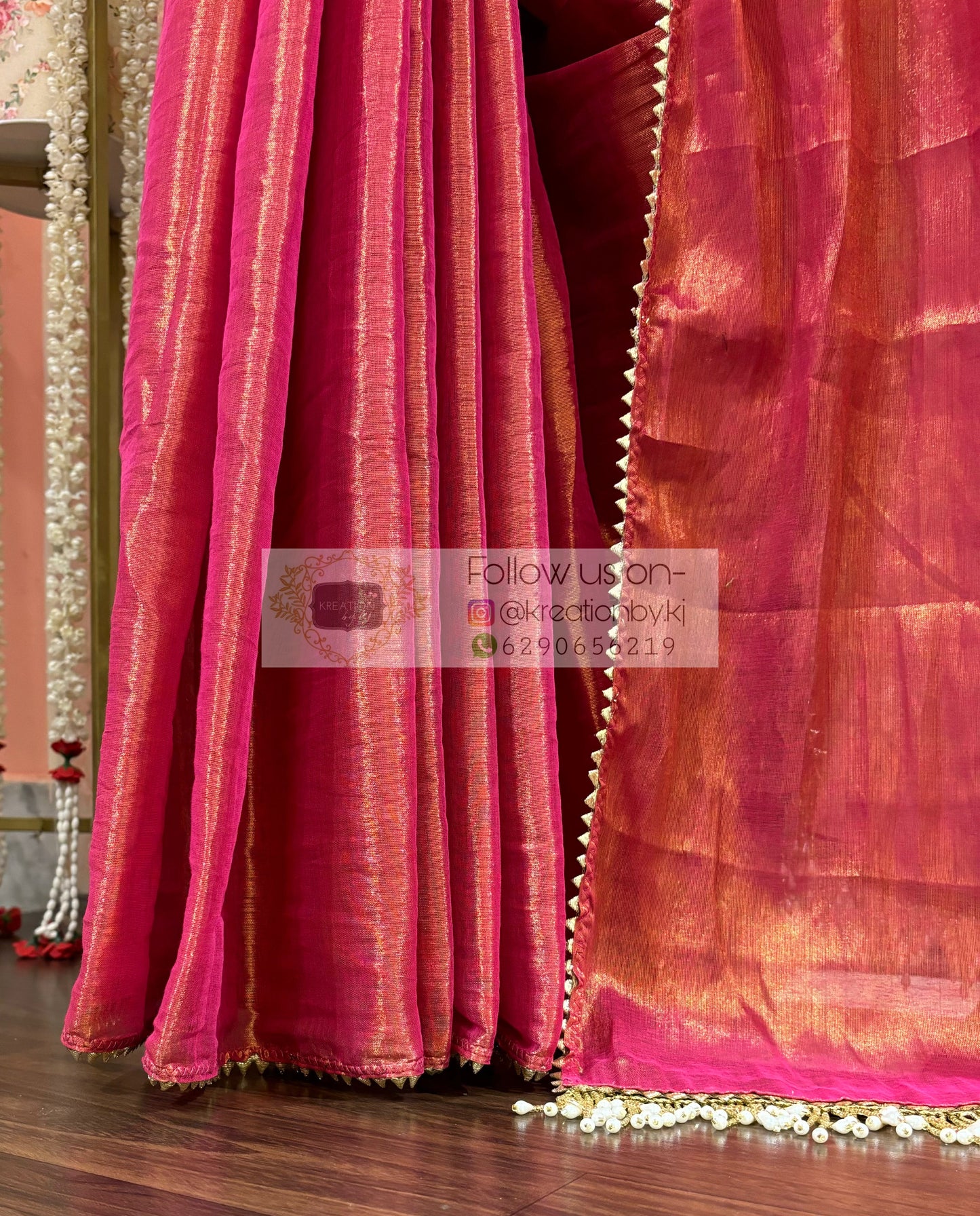 Coral Pink Cotton Tissue saree kreationbykj