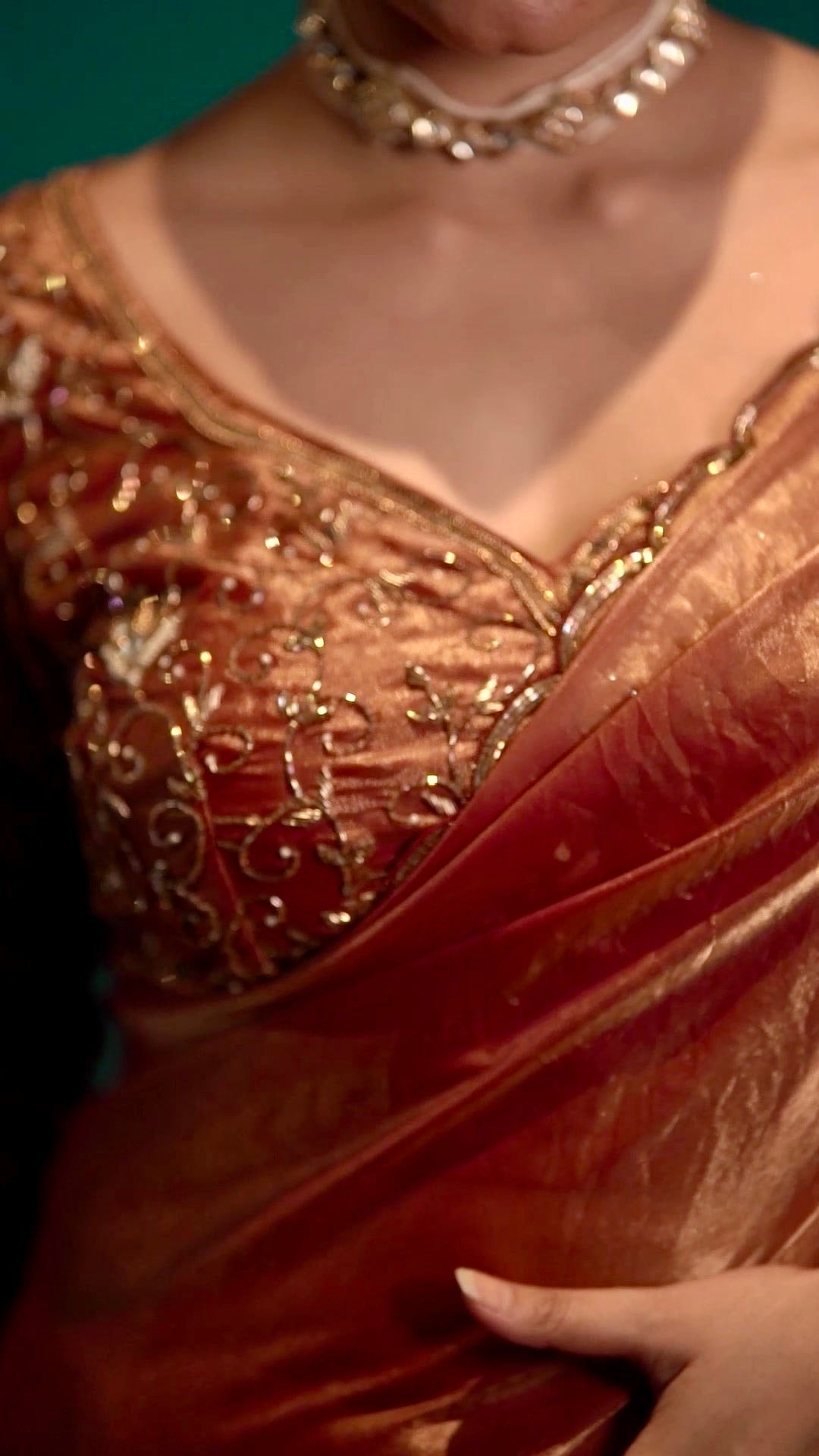 Rosato Metallic Shimmer Satin Cocktail Saree kreationbykj