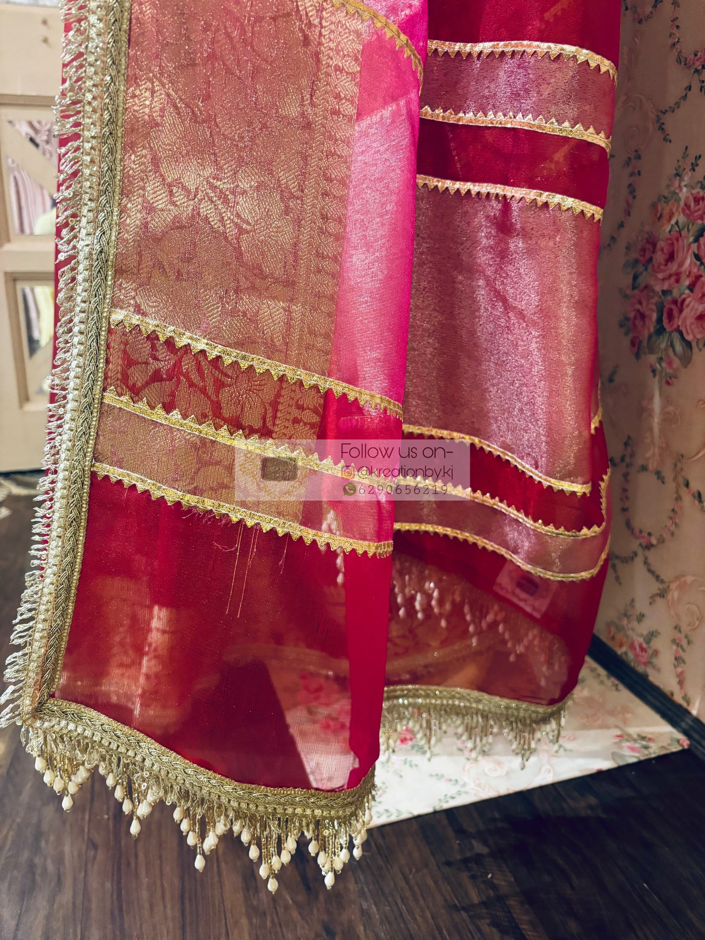 Cherry Red Designer Tissue Silk Banarasi Saree kreationbykj