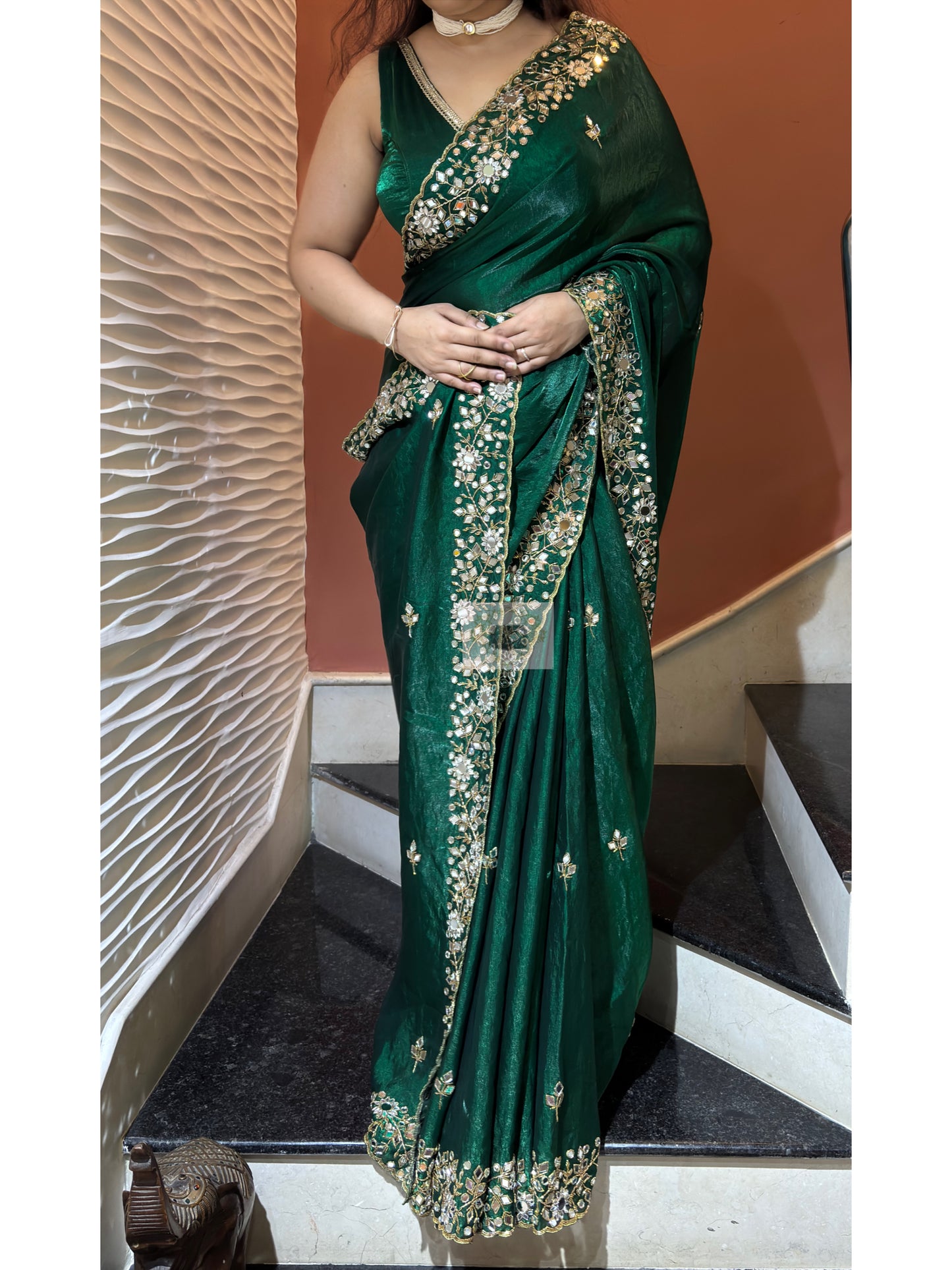 Forest Green Sheesh Mahal Saree
