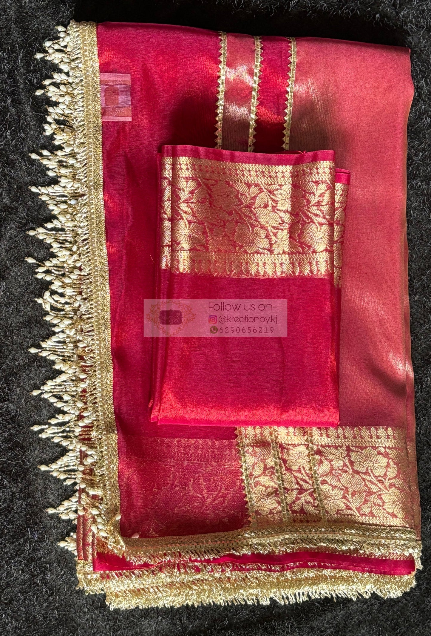 Cherry Red Designer Tissue Silk Banarasi Saree kreationbykj