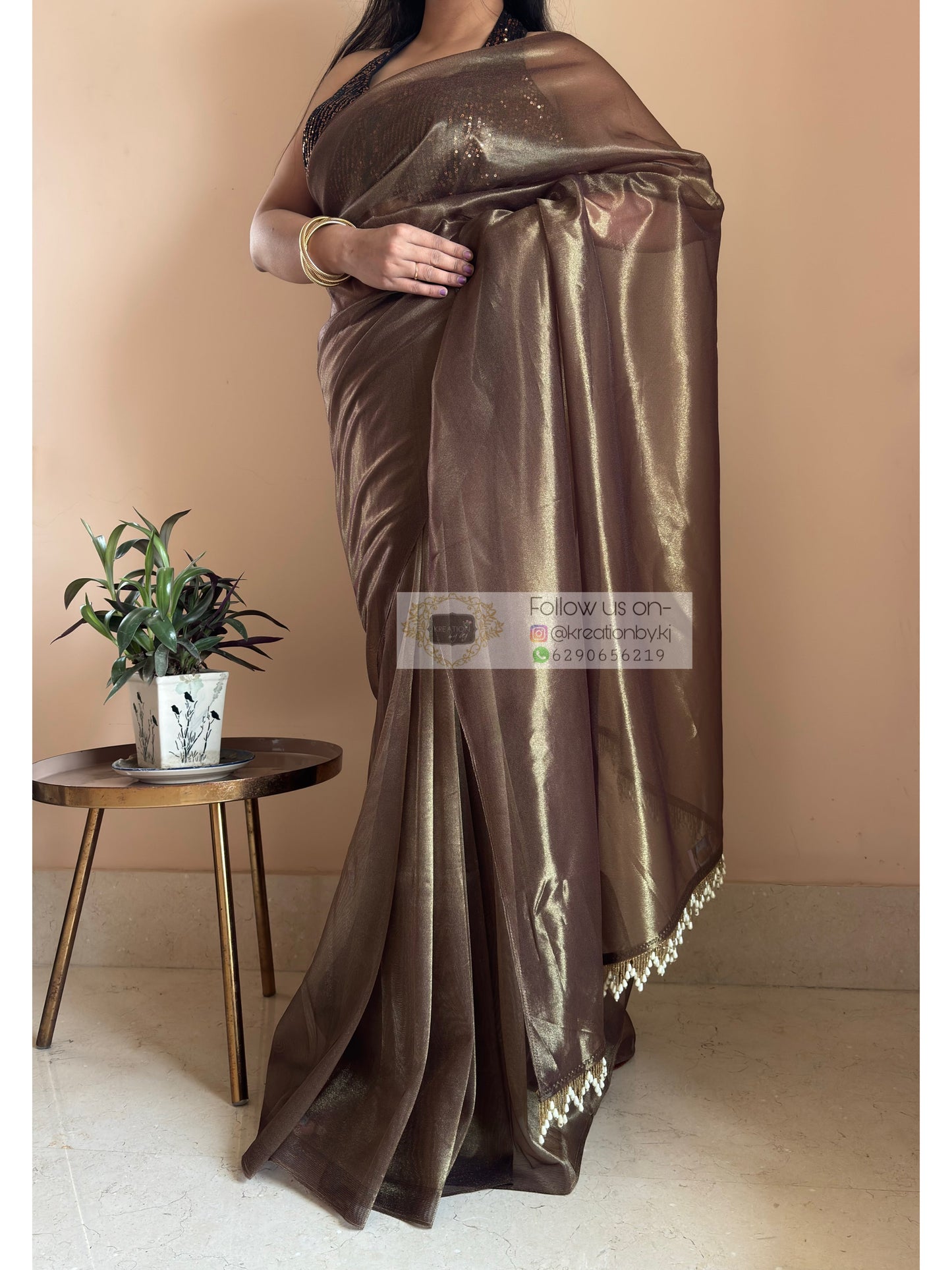 Gunmetal Tissue Net Saree kreationbykj