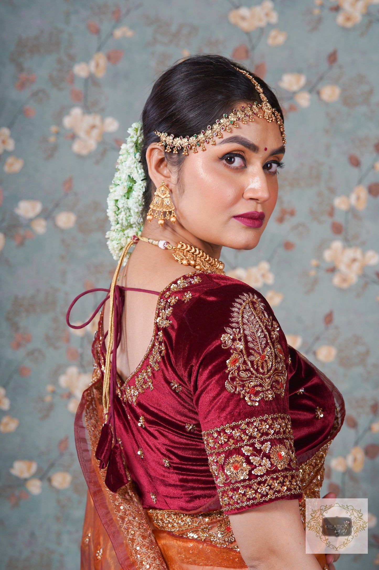 Burgundy Velvet Bridal Blouse kreationbykj